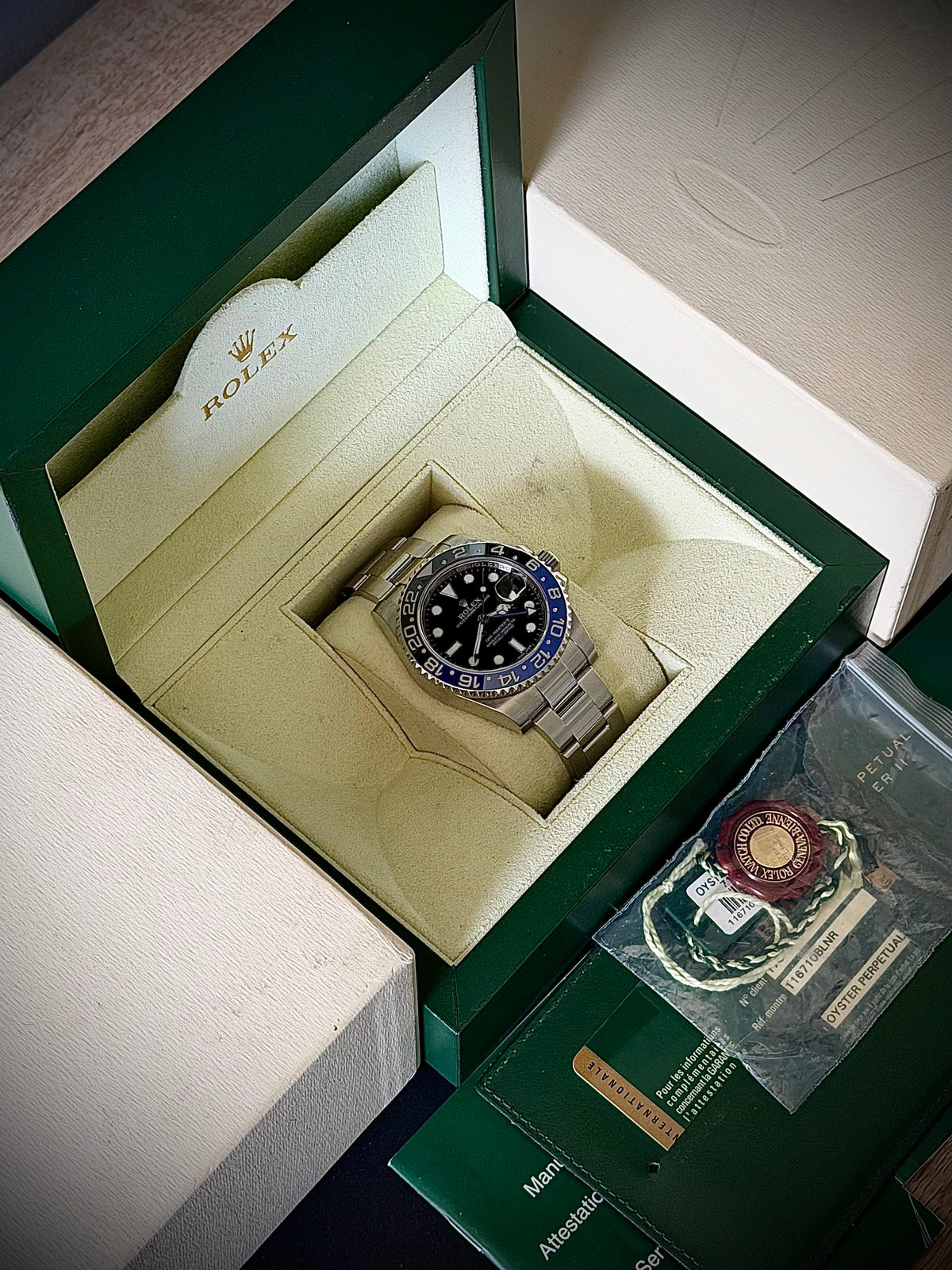 2013 ROLEX GMT-MASTER II “BATMAN”, 116710BLNR, BOX & PAPERS, EXCELLENT CONDITION, INC GST