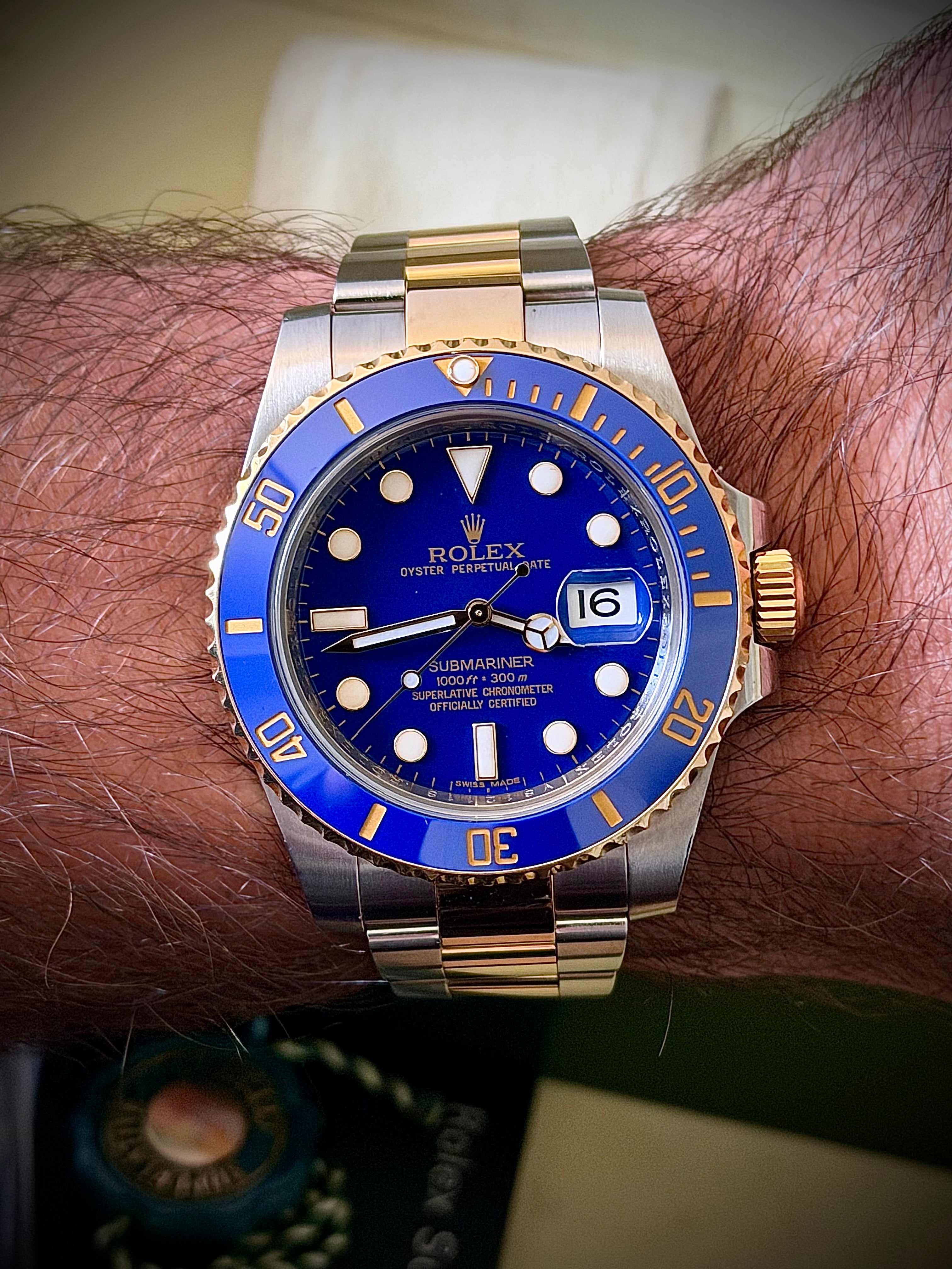 CIRCA 2010 ROLEX SUBMARINER DATE, 116613LB, MATTE BLUE “SMURF” DIAL, BOX & BOOKLETS, INC GST