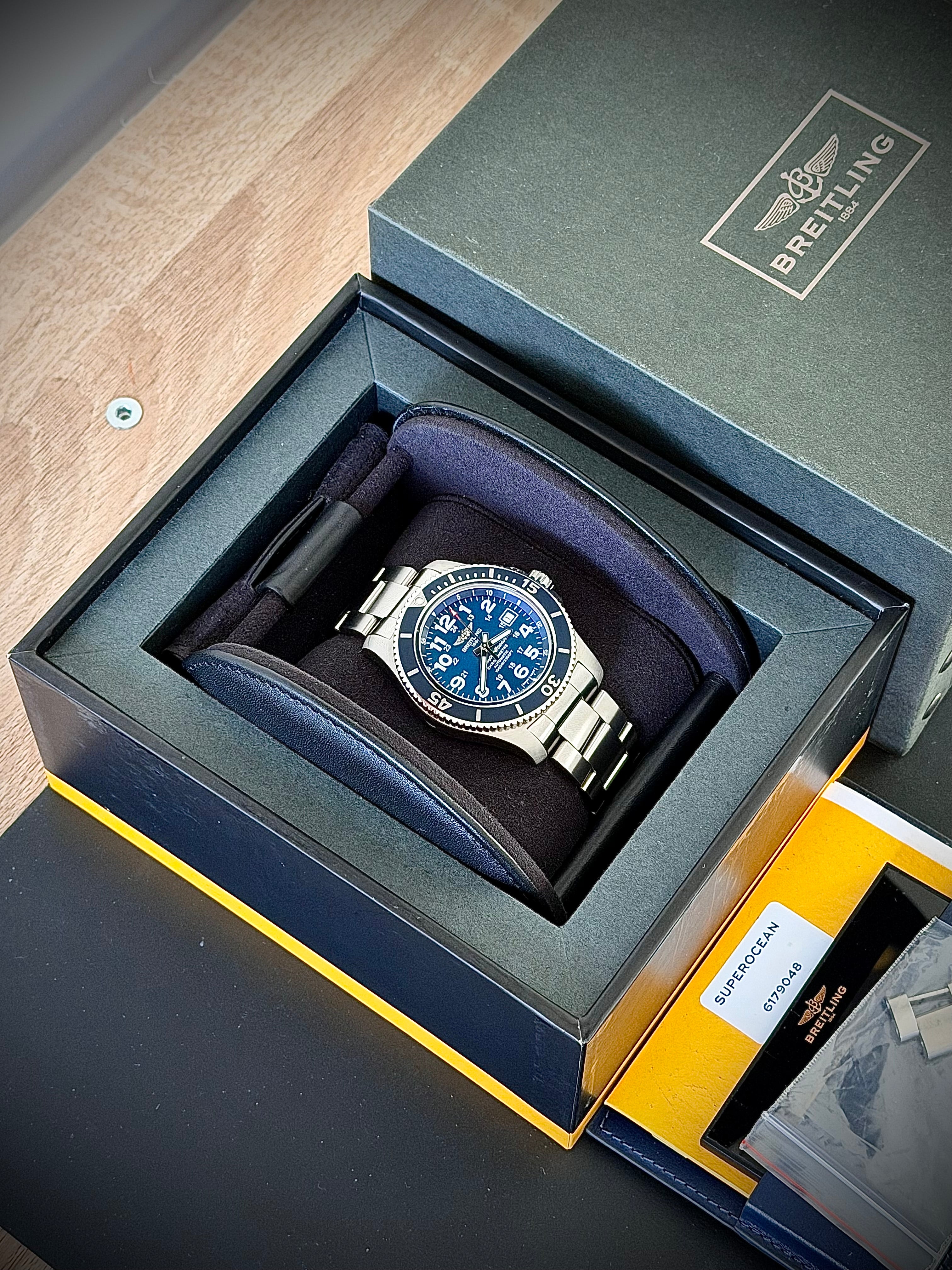 2019 BREITLING SUPEROCEAN 44, A17392D8/C910, BOX AND PAPERS, INC GST