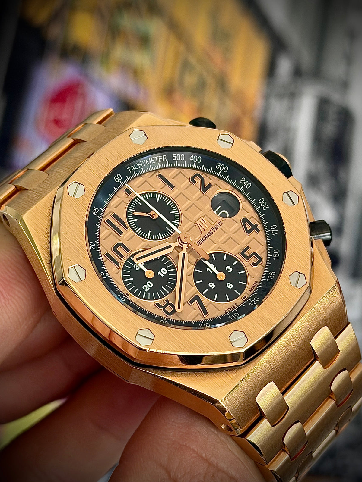 CIRCA 2014 AUDEMARS PIGUET ROYAL OAK OFFSHORE CHRONOGRAPH  “BRICK”, 26470OR.OO.1000OR.01, 18CT PINK GOLD, WATCH & BOX, INC GST