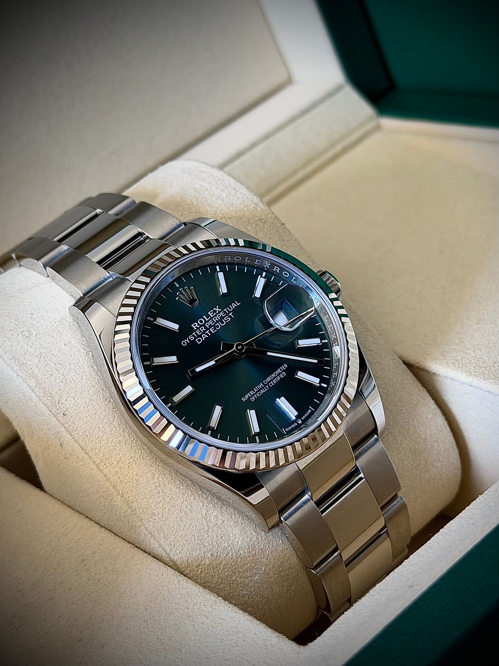 2026 ROLEX DATEJUST 36, 126234, MINT GREEN DIAL, OYSTER BRACELET, AS NEW, FULL SET, INC GST