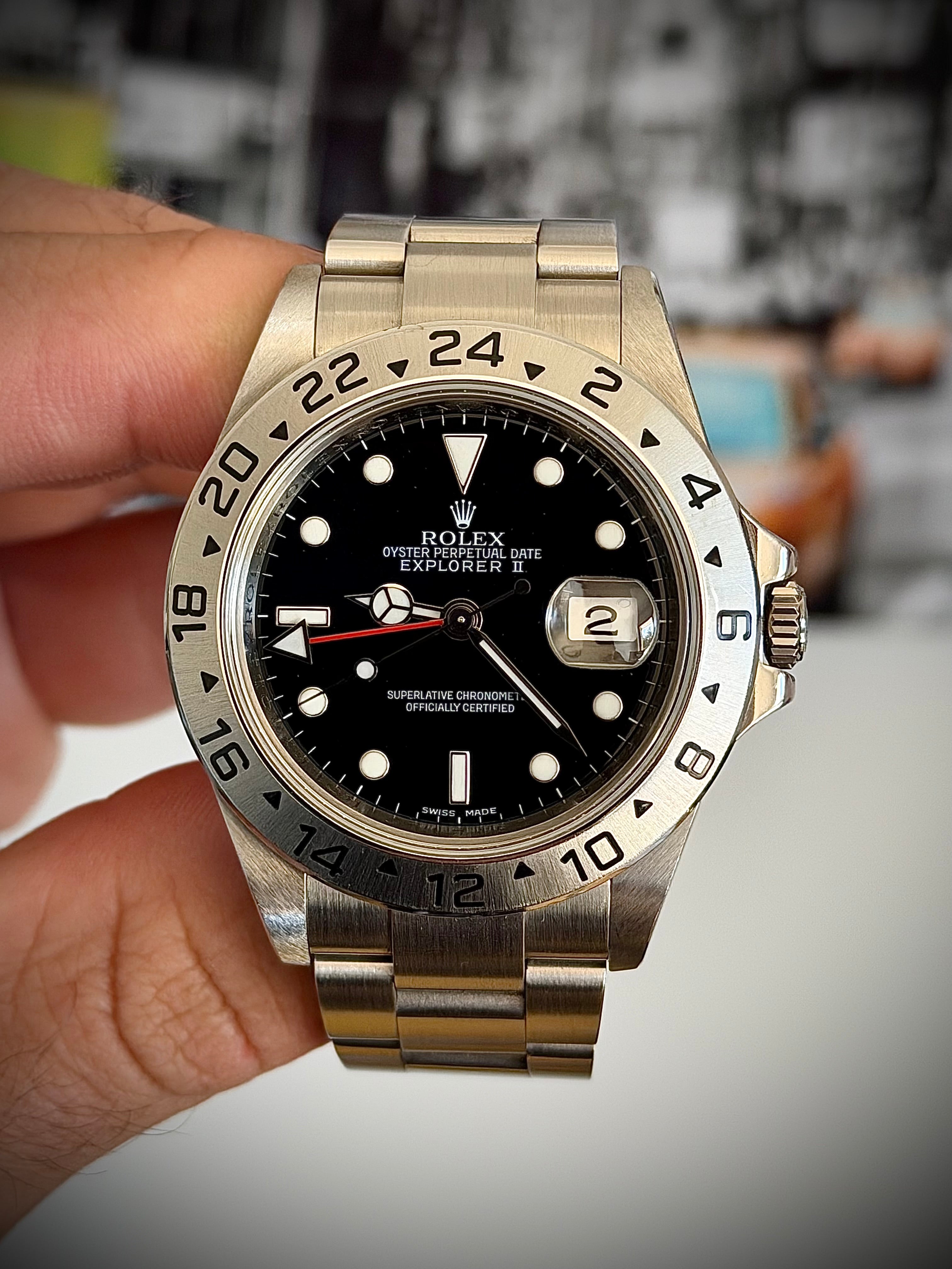 2007 ROLEX EXPLORER II, 16570, NO HOLES SEL, ENGRAVED REHAUT, 3186 MOVEMENT, WATCH ONLY, INC GST