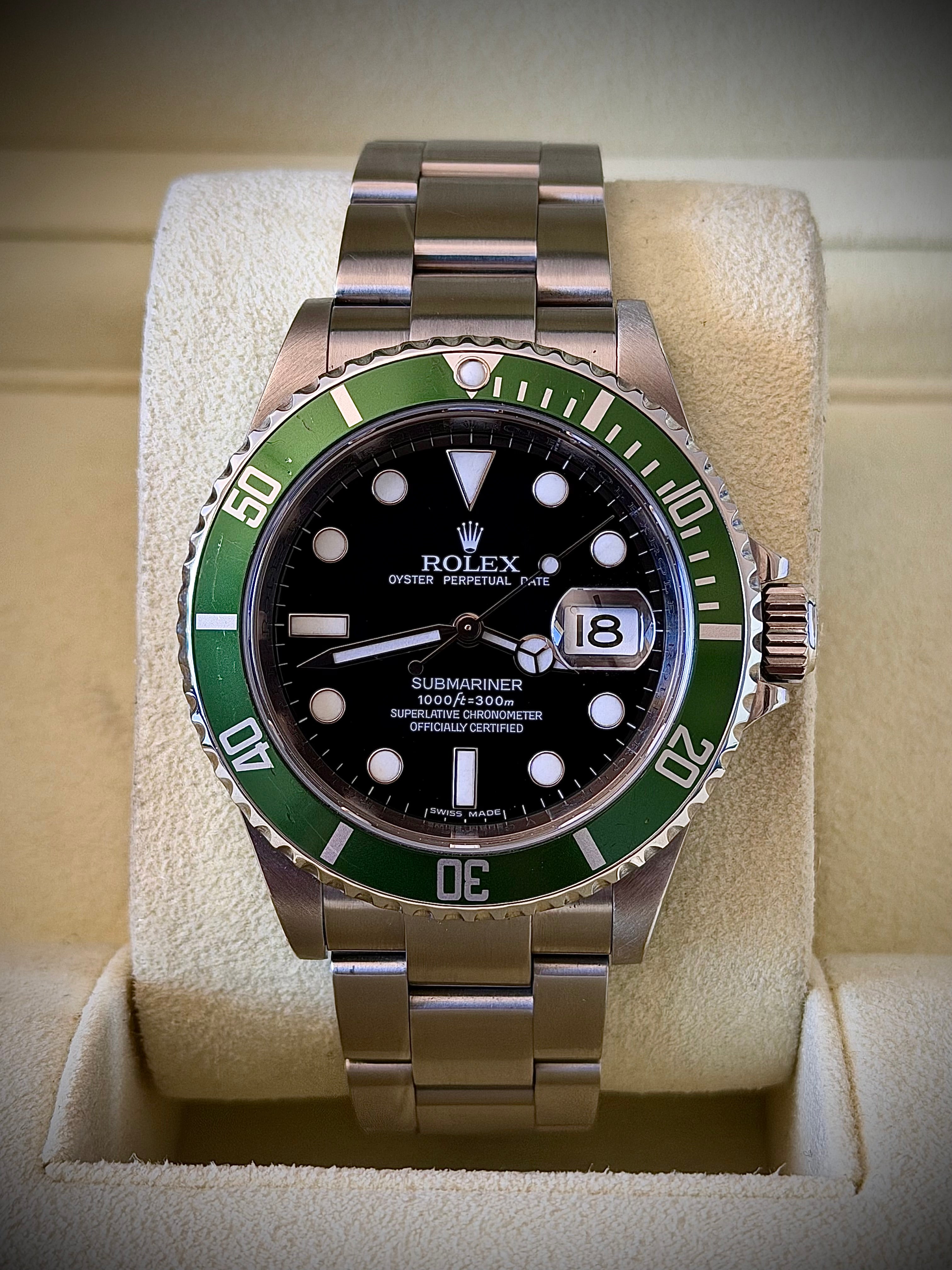 2010 ROLEX SUBMARINER DATE, KERMIT, 16610LV, FULL SET, INC GST