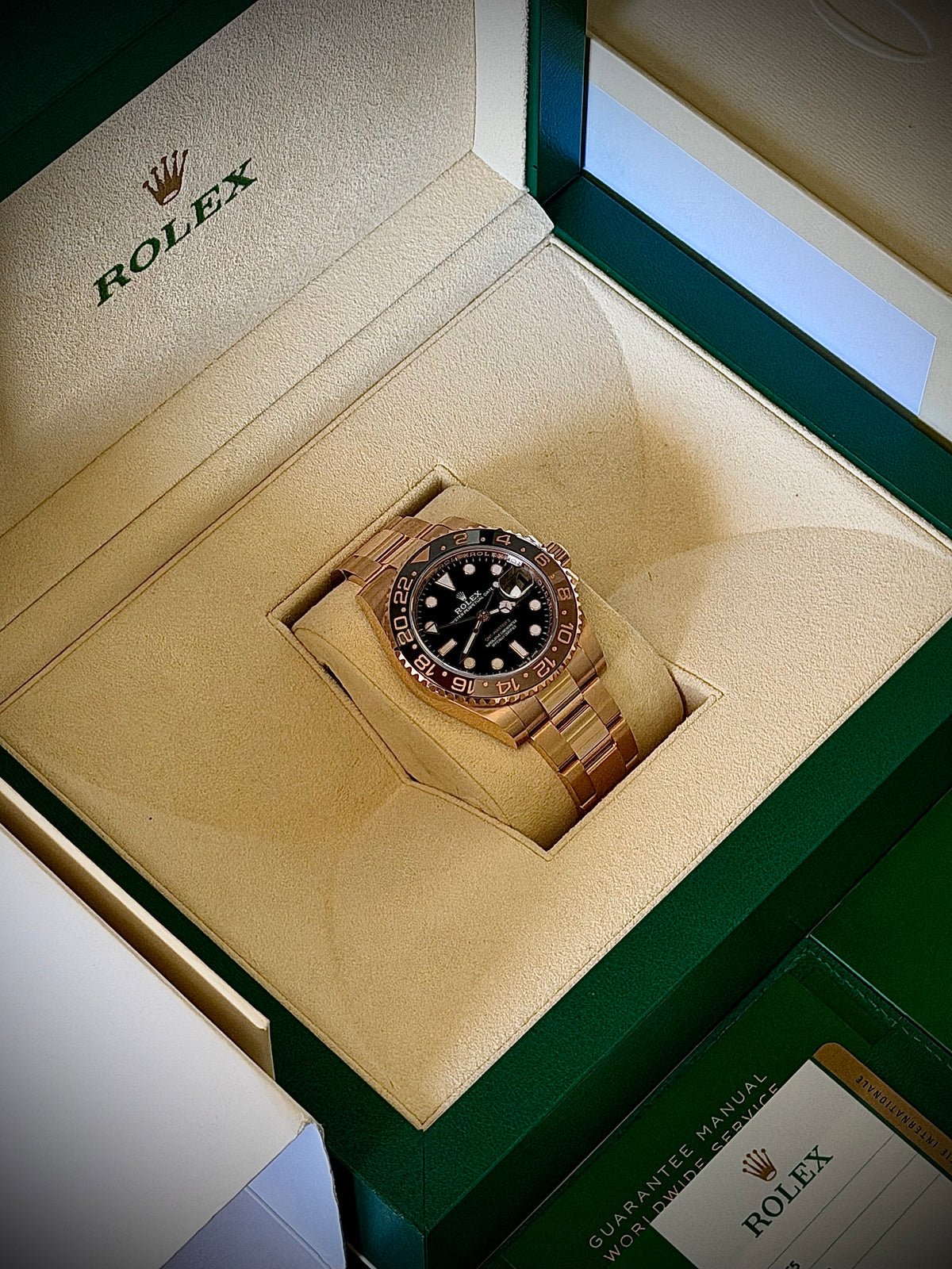 2020 ROLEX GMT-MASTER II “ROOT BEER”, 126715CHNR, 18CT EVEROSE GOLD, FULL SET, EXCELLENT CONDITION, INC GST