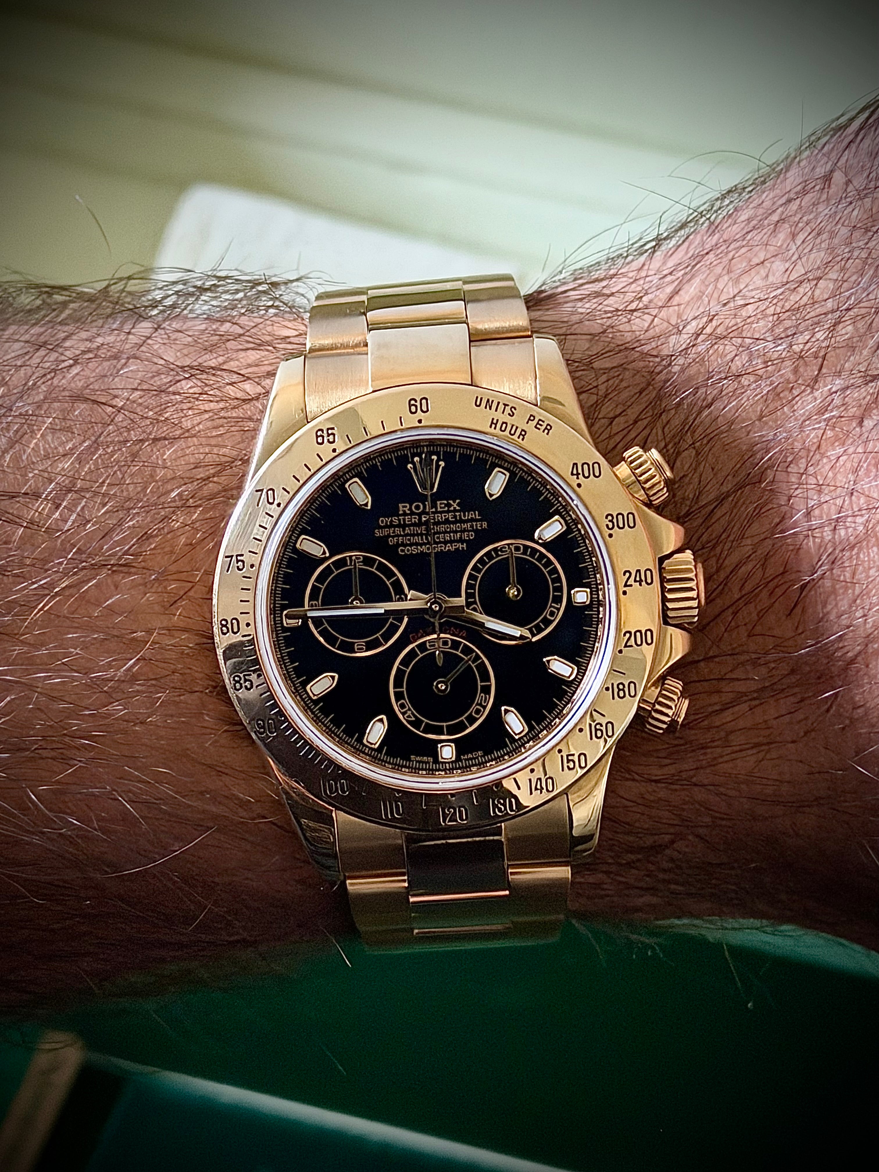 2014 ROLEX DAYTONA, FULL YELLOW GOLD, 116528, BOX AND PAPERS, INC GST