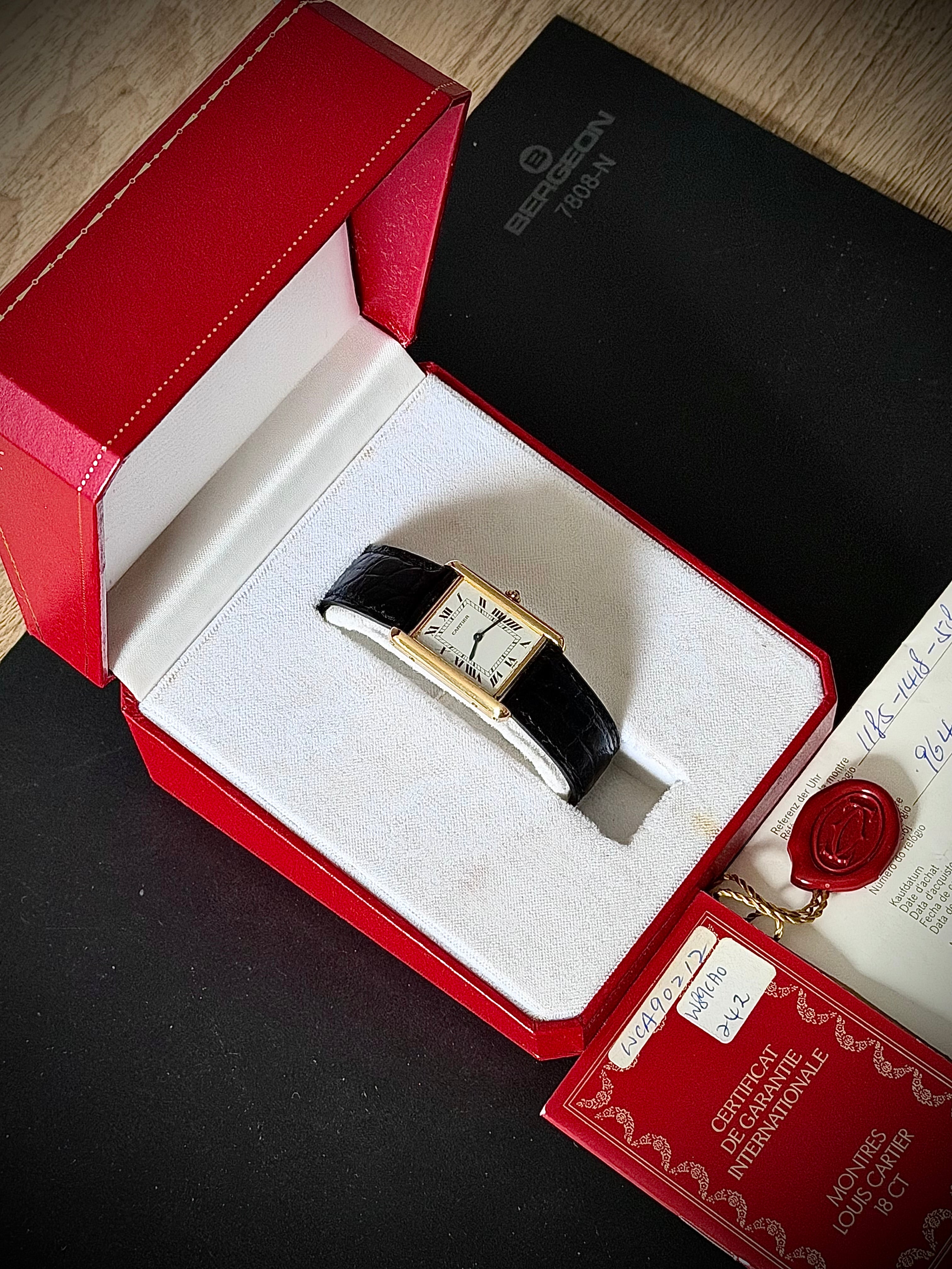 1989 CARTIER TANK LOUIS CARTIER, 88105, 18K YELLOW GOLD, FULL SET, INC GST