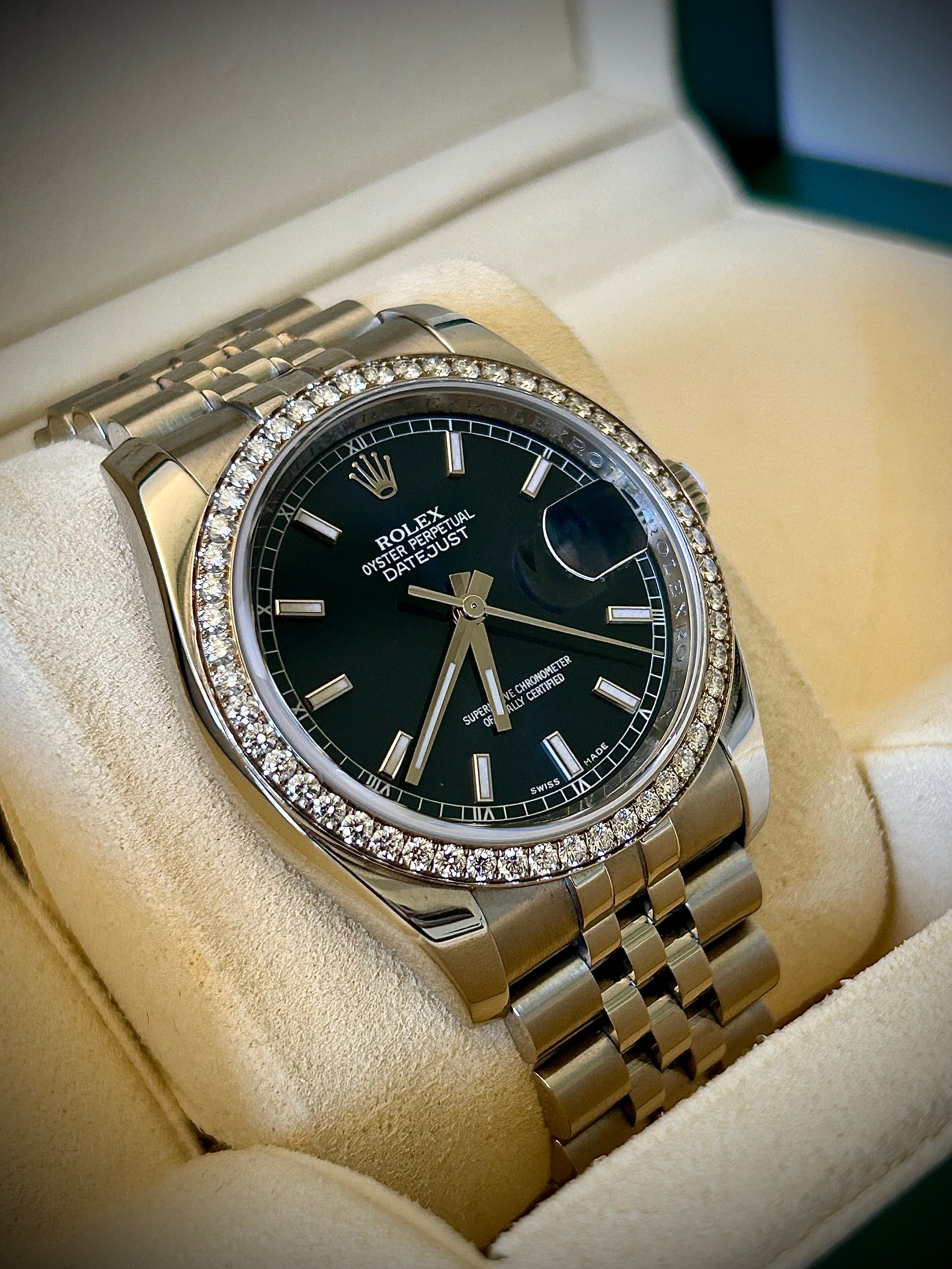 ROLEX DATEJUST 36, DIAMOND BEZEL, JUBILEE, 116244, BOX & RSC, INC GST