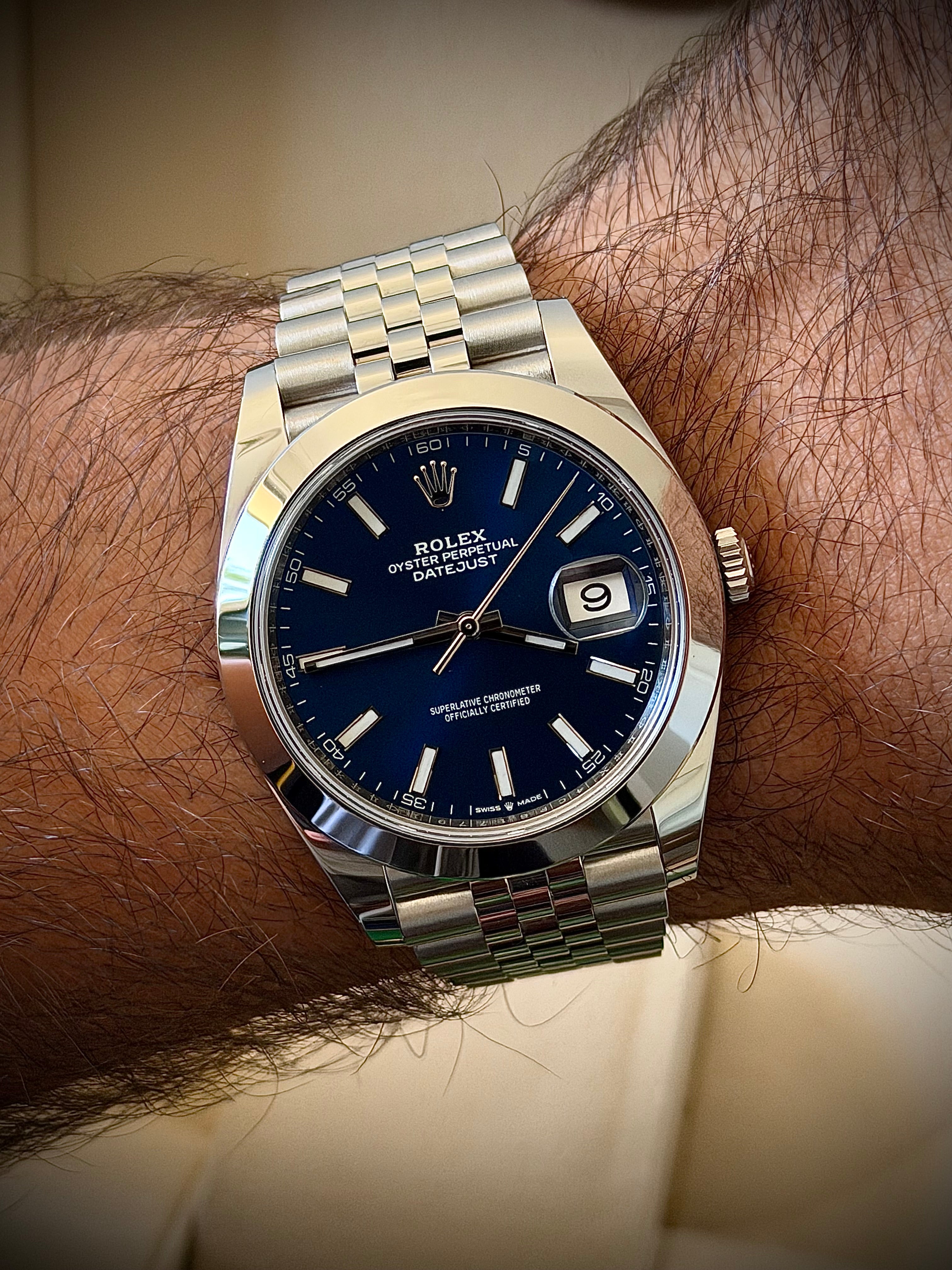 2021 ROLEX DATEJUST 41, BLUE DIAL, SMOOTH JUBILEE 126300, FULL SET, INC GST