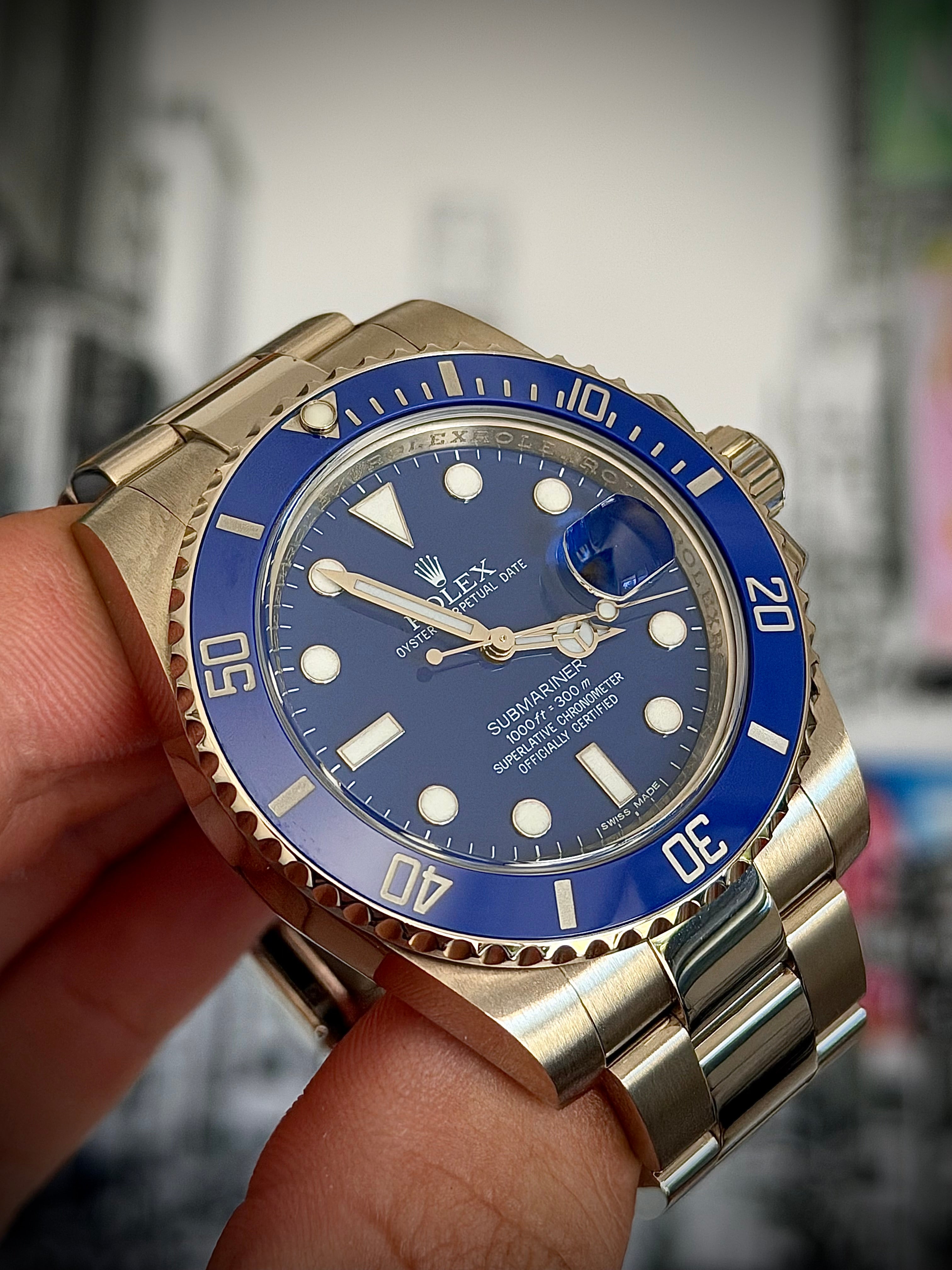 2010 ROLEX SUBMARINER DATE, 116619LB, SMURF, FULL SET, INC GST