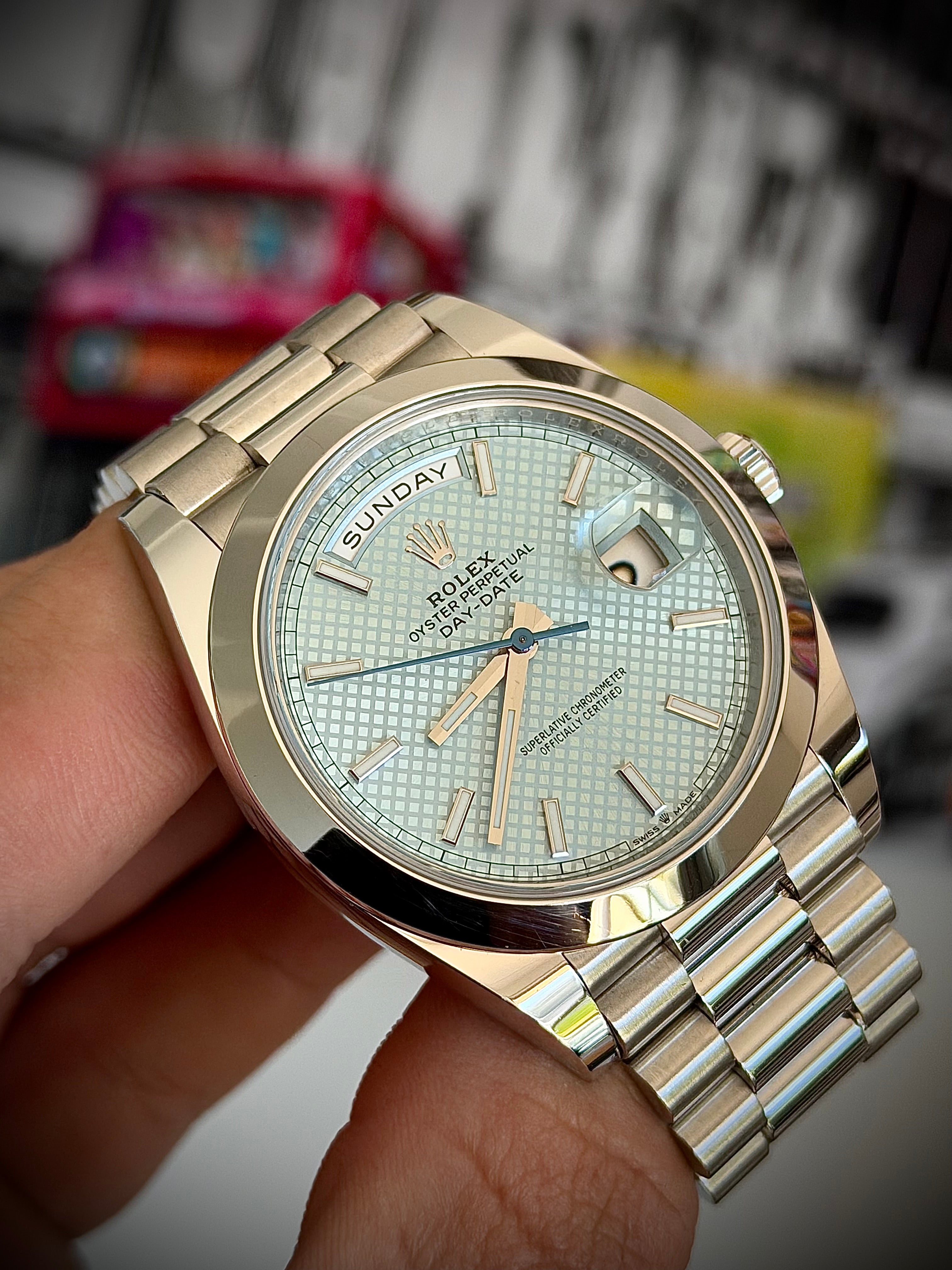 2021 ROLEX DAY DATE 40, 228206, ICE BLUE MOTIF DIAL, FULL SET, INC GST