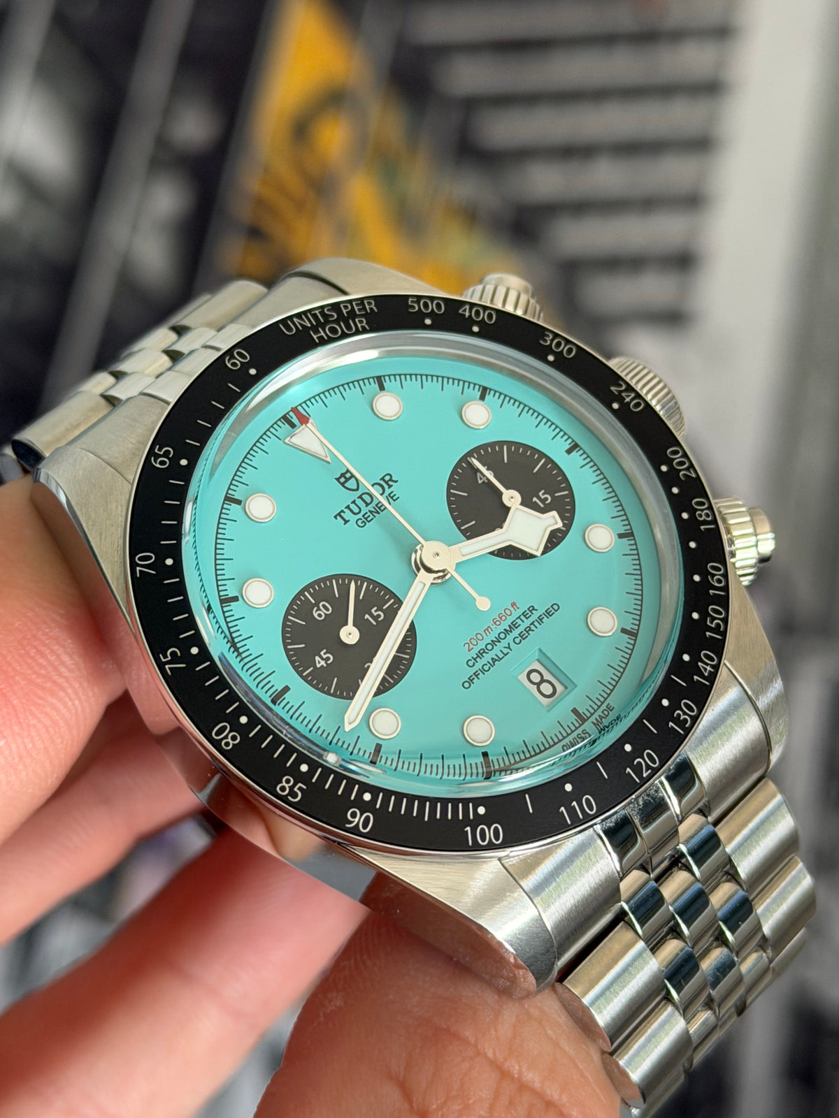 2025 TUDOR BLACK BAY CHRONO “FLAMINGO BLUE”, M79360N-0024, FULL SET, NEAR MINT CONDITION, INC GST