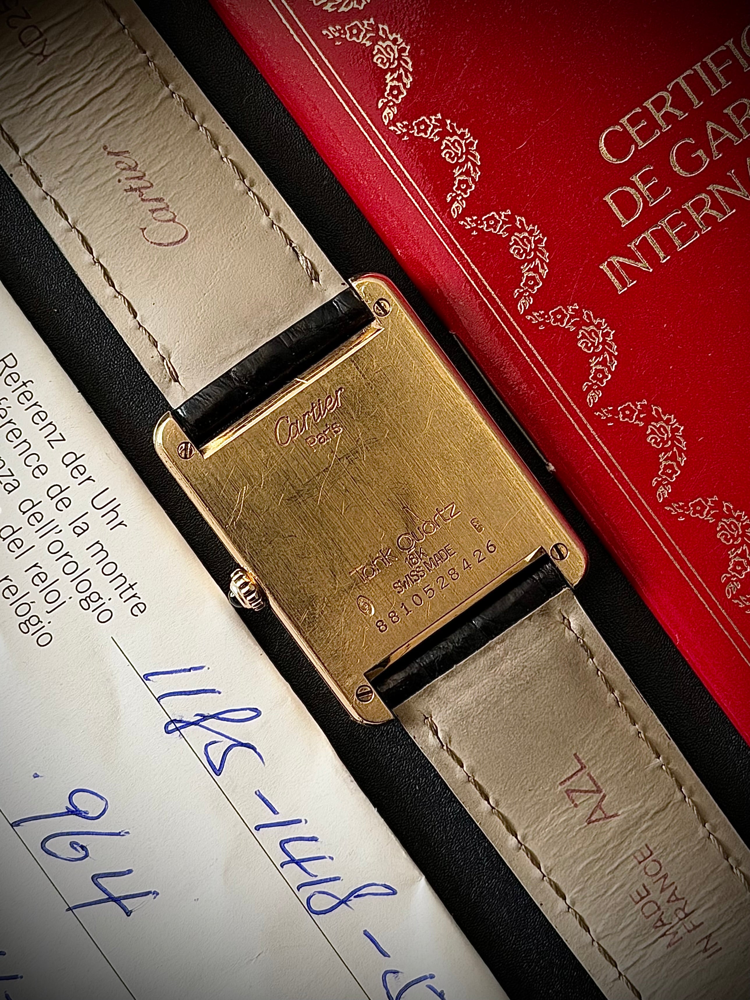 1989 CARTIER TANK LOUIS CARTIER, 88105, 18K YELLOW GOLD, FULL SET, INC GST