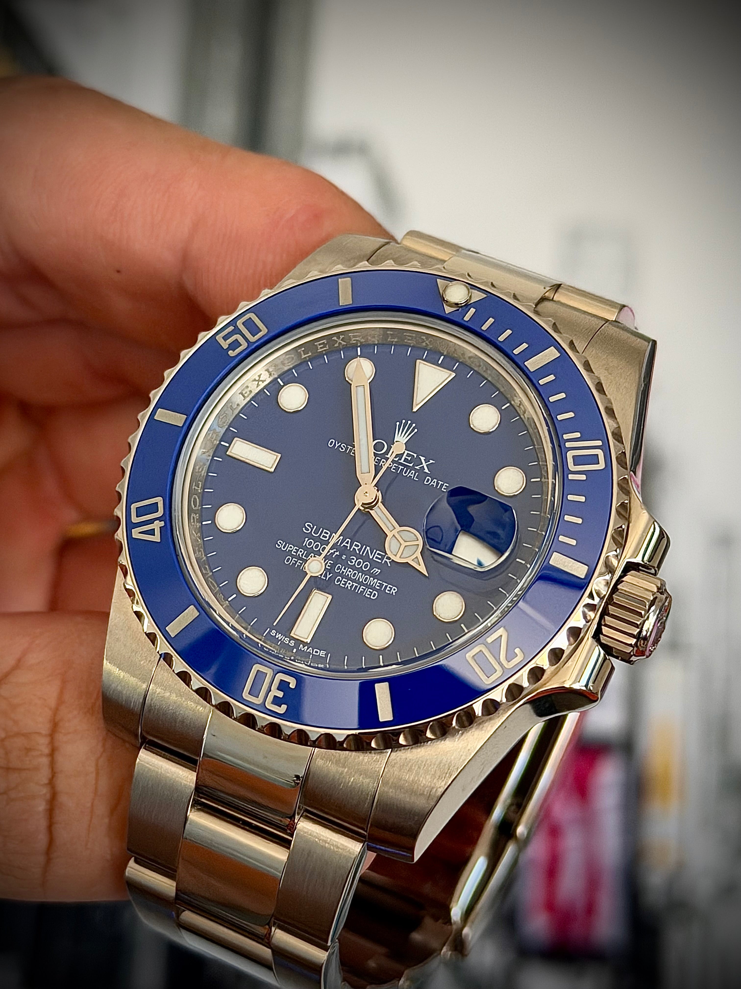2010 ROLEX SUBMARINER DATE, 116619LB, SMURF, FULL SET, INC GST