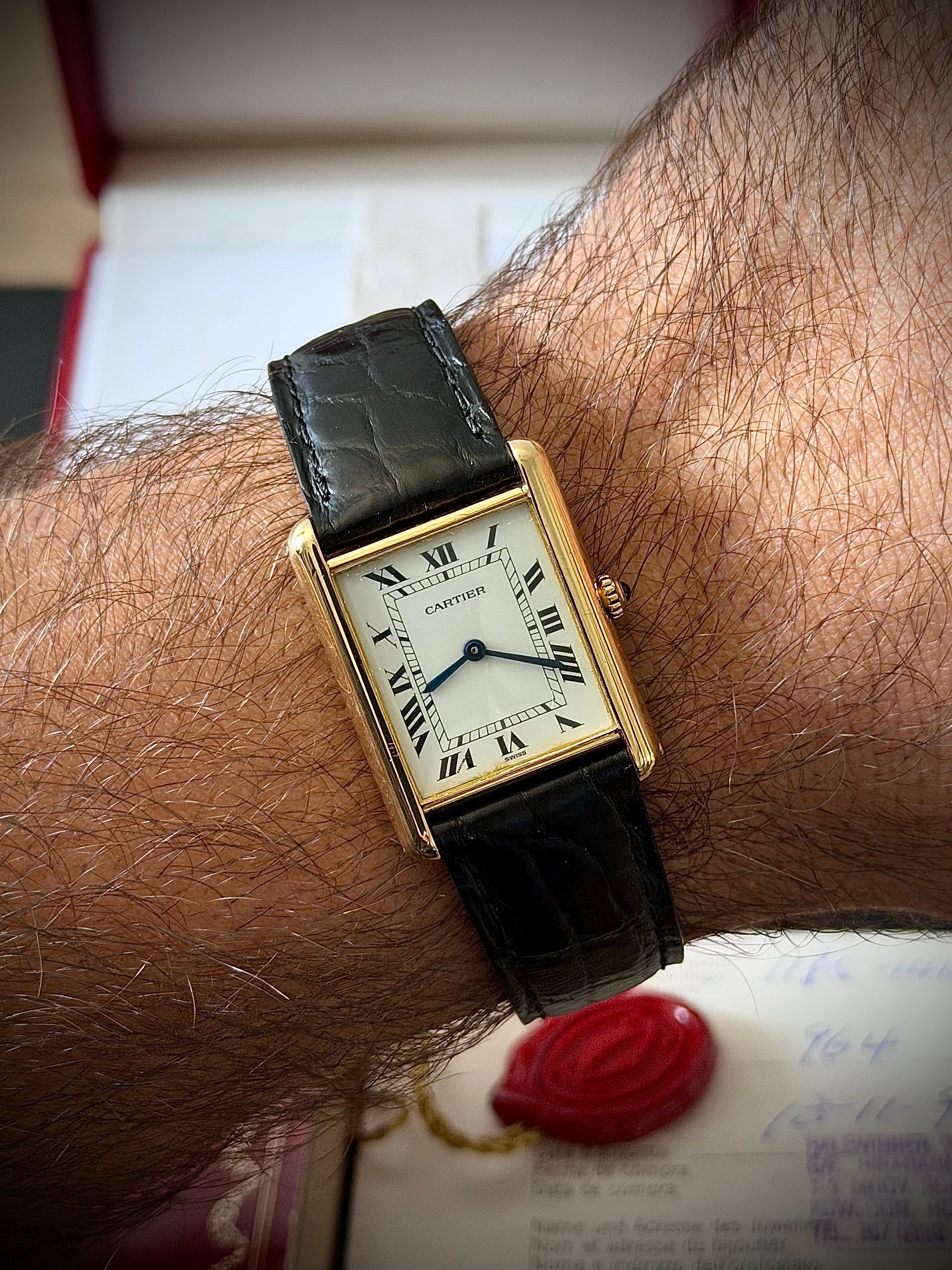 1989 CARTIER TANK LOUIS CARTIER, 88105, 18K YELLOW GOLD, FULL SET, INC GST