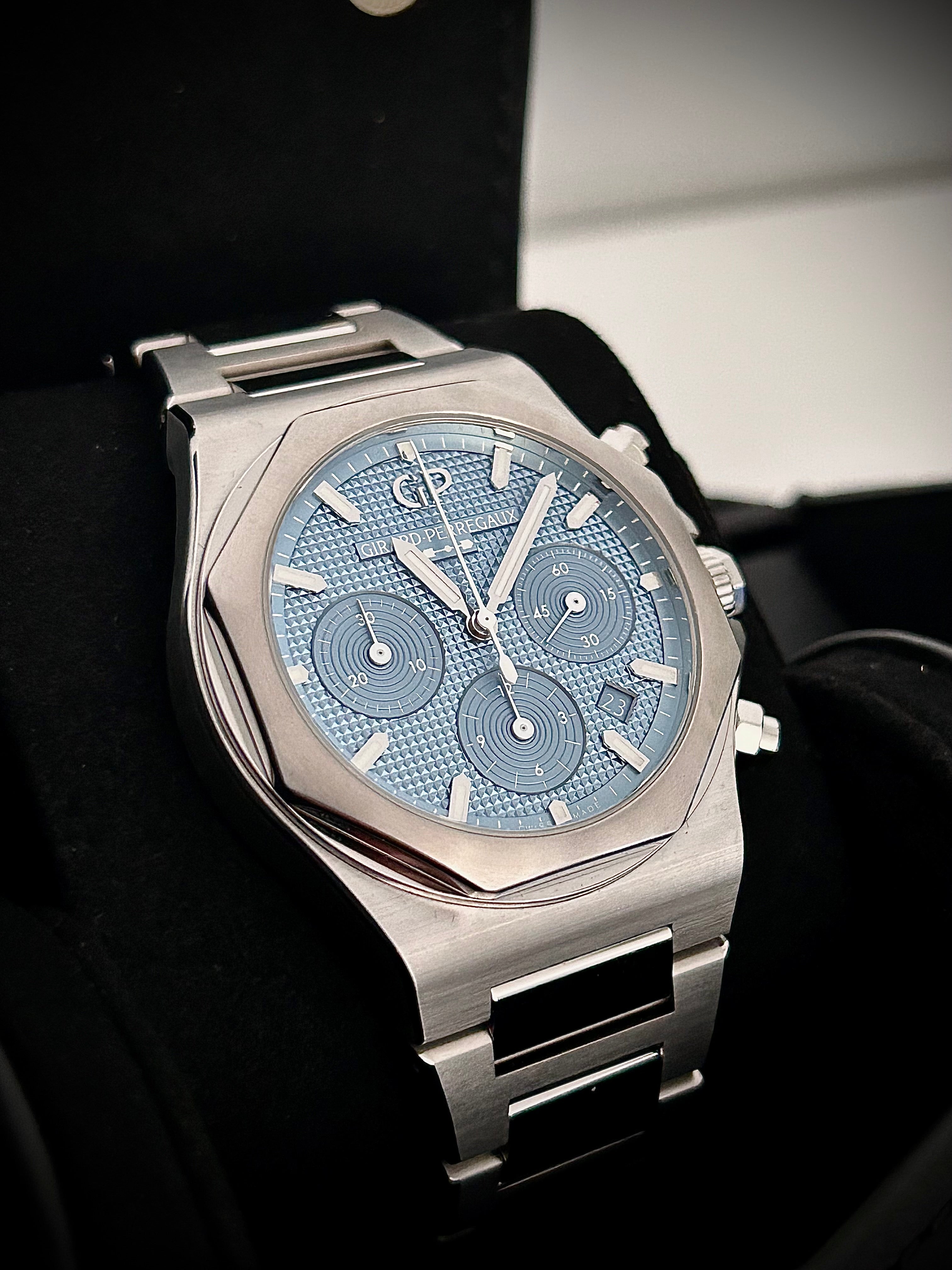 2024 GIRARD-PERREGAUX LAUREATO CHRONOGRAPH ICE BLUE, LIMITED TO 180 PIECES, FULL SET, INC GST