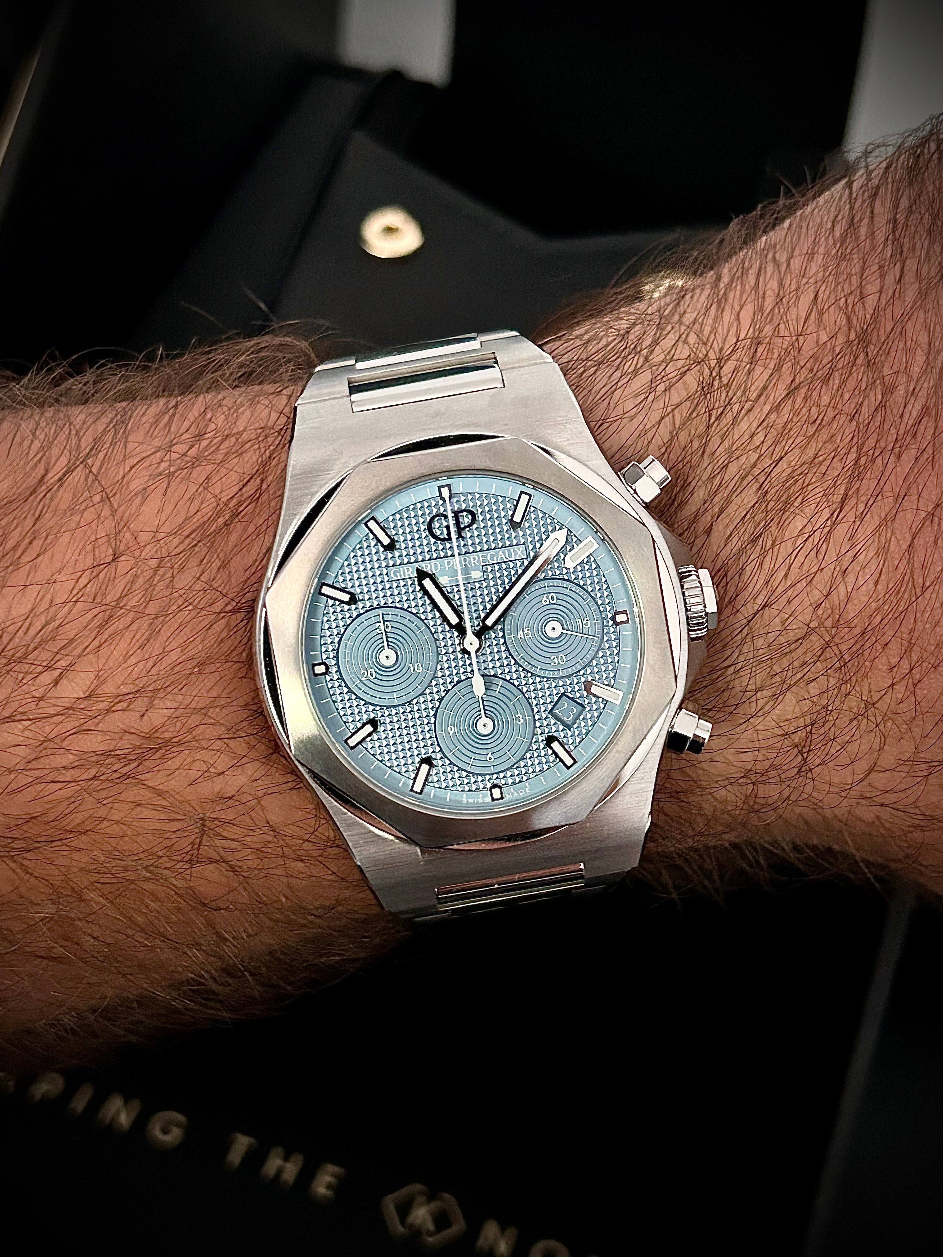 2024 GIRARD-PERREGAUX LAUREATO CHRONOGRAPH ICE BLUE, LIMITED TO 180 PIECES, FULL SET, INC GST