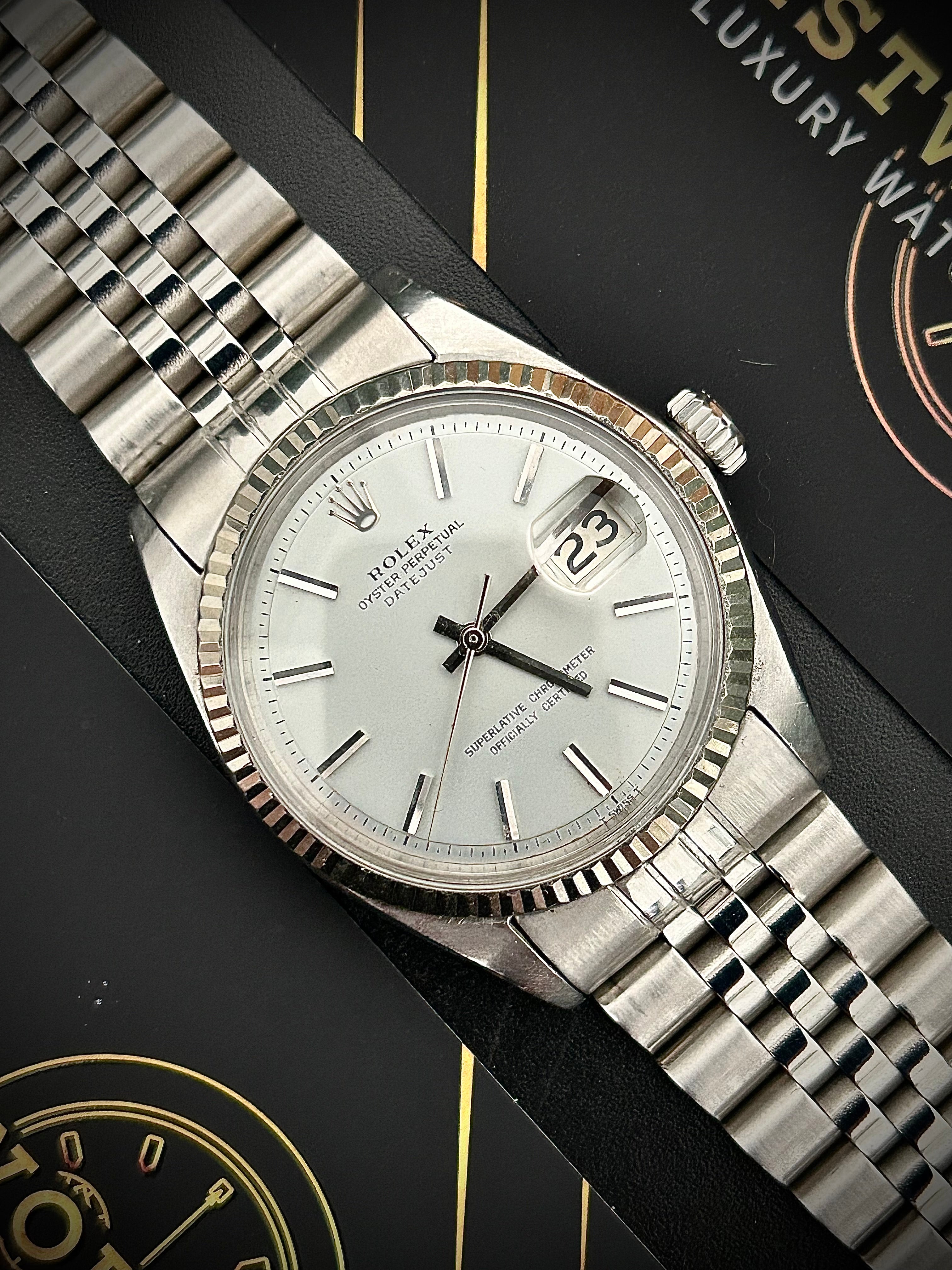 1970s ROLEX DATEJUST 36 “No Lume Pie Pan”, 1601, WATCH AND BOX