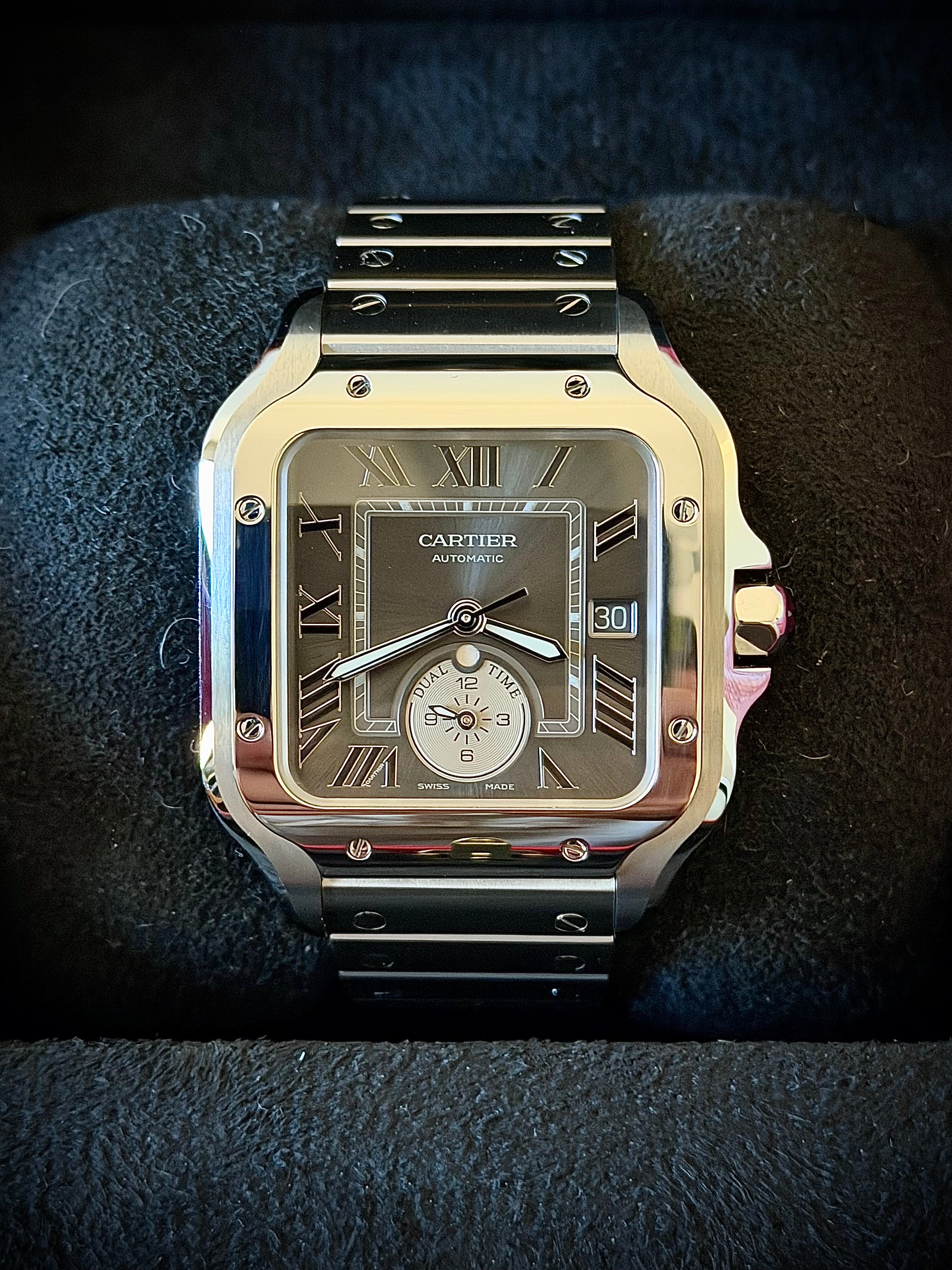 2024 CARTIER SANTOS DE CARTIER LARGE DUAL TIME, WSSA0076, BOX AND PAPERS, INC GST