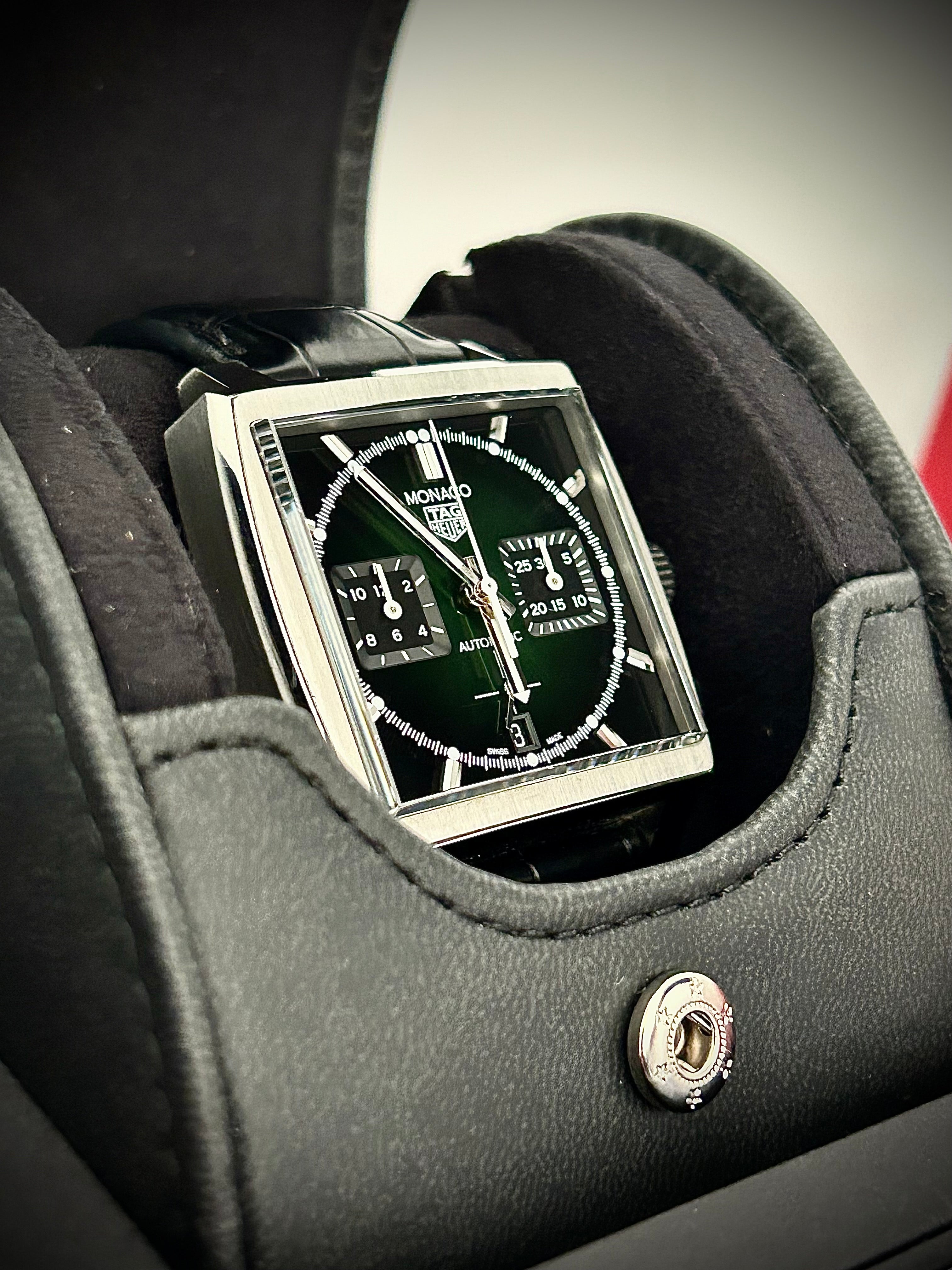 2021 TAG HEUER MONACO, 1 OF 500 GREEN DIAL, FULL SET, INC GST