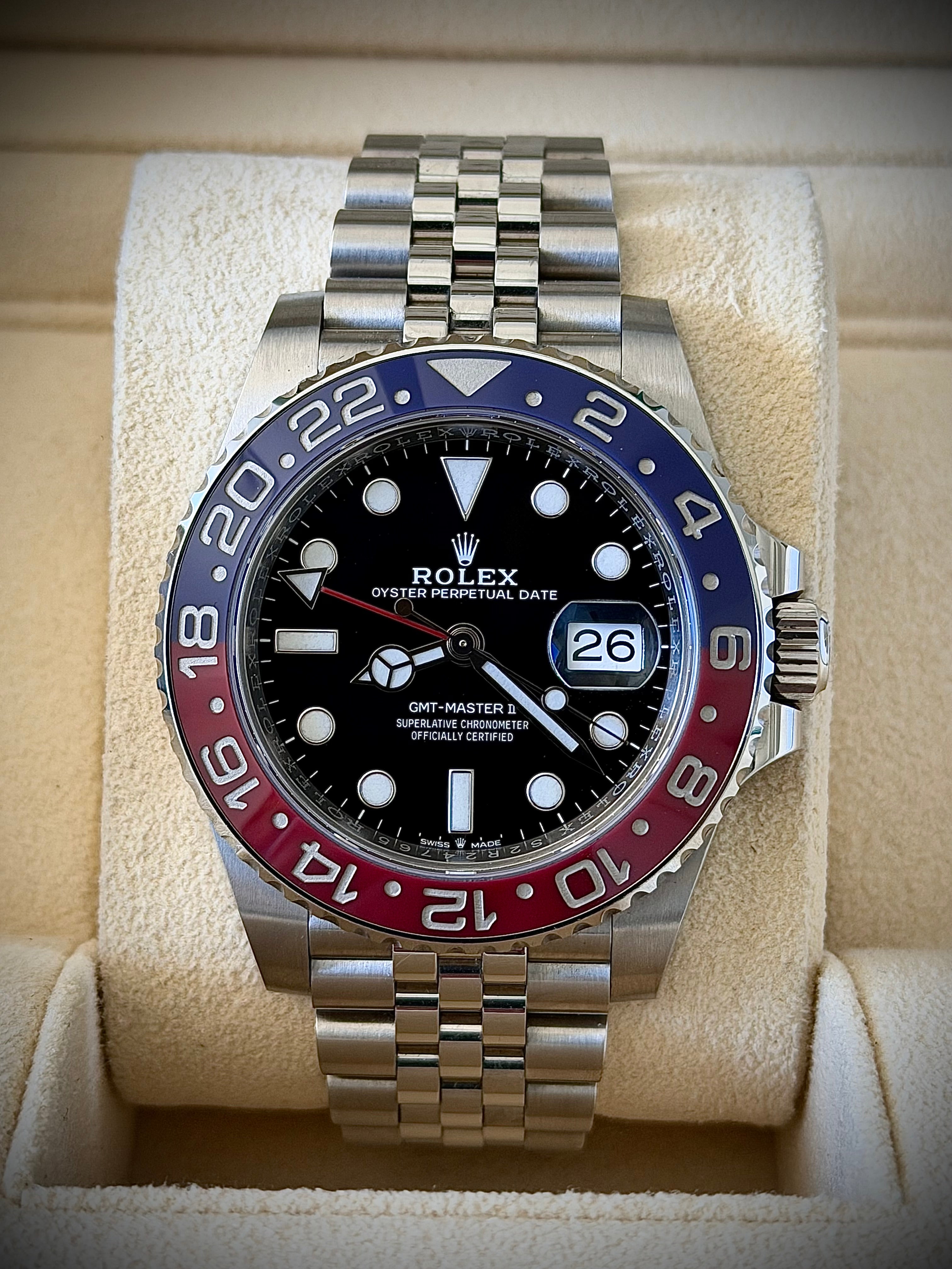 2019 ROLEX GMT MASTER II, PEPSI, 126710BLRO, FULL SET, INC GST