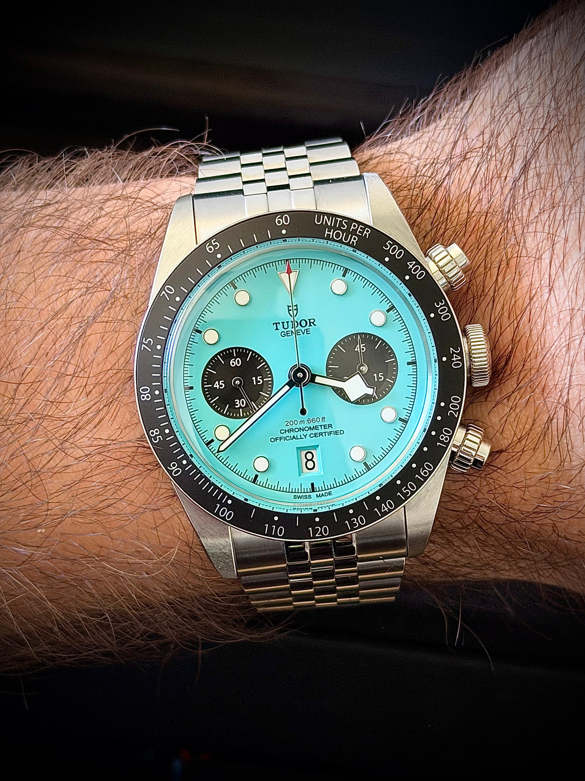 2025 TUDOR BLACK BAY CHRONO “FLAMINGO BLUE”, M79360N-0024, FULL SET, NEAR MINT CONDITION, INC GST