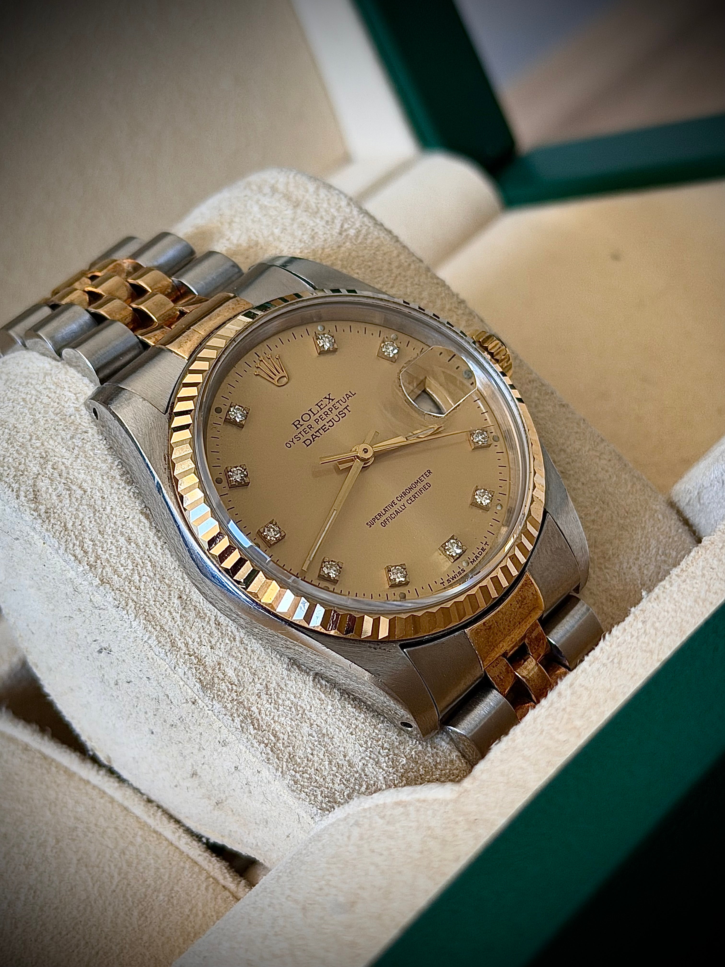 1991 ROLEX DATEJUST 36, TWO TONE, DIAMOND DIAL, 16233, WATCH ONLY, INC GST