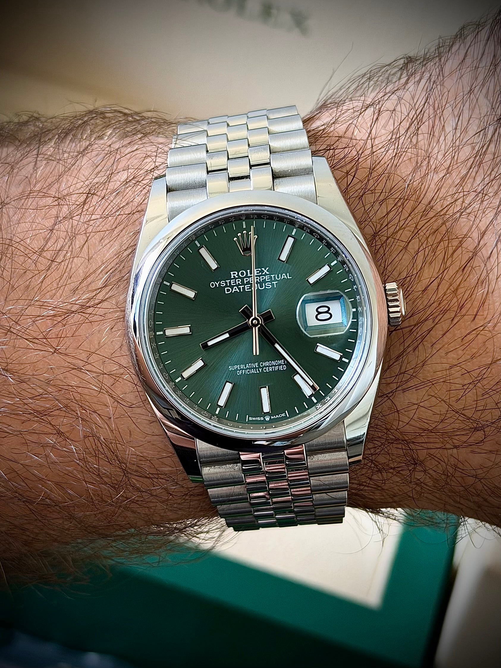 2023 ROLEX DATEJUST 36 MINT GREEN DIAL, 126200, FULL SET, INC GST