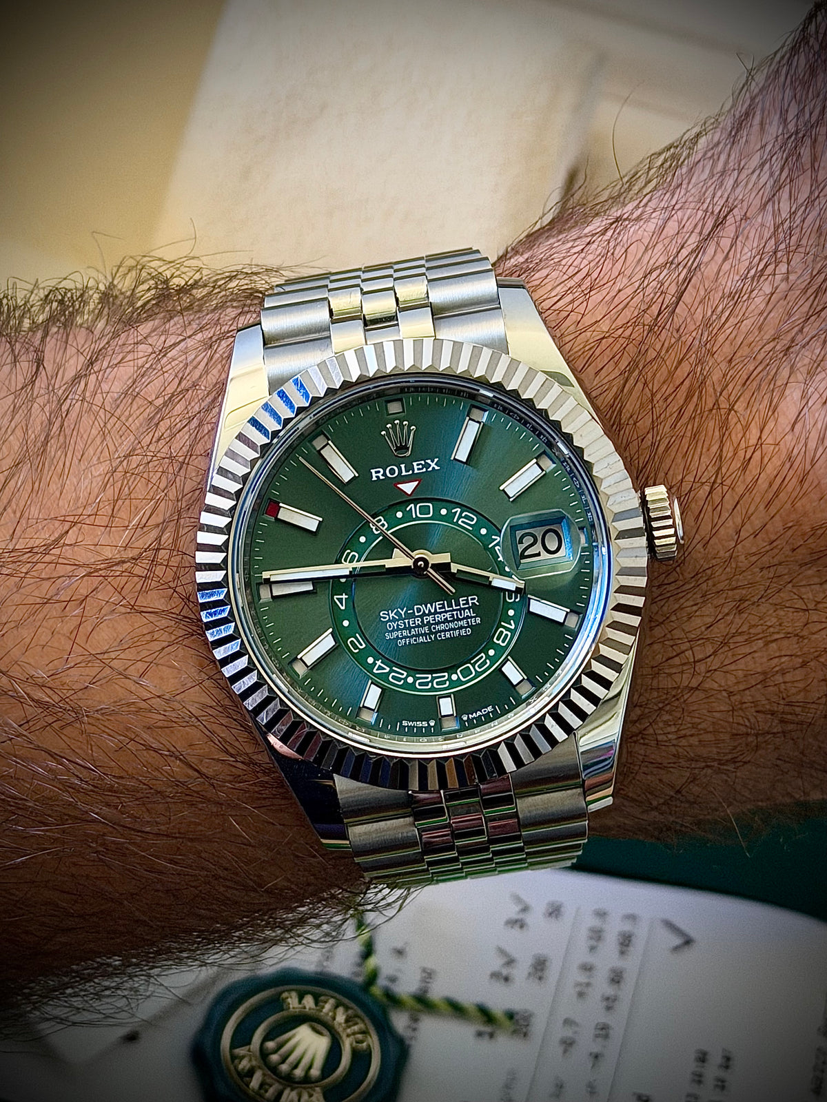 2024 ROLEX SKY-DWELLER, 336934, MINT GREEN DIAL, JUBILEE BRACELET, FULL SET, EXCELLENT CONDITION, INC GST