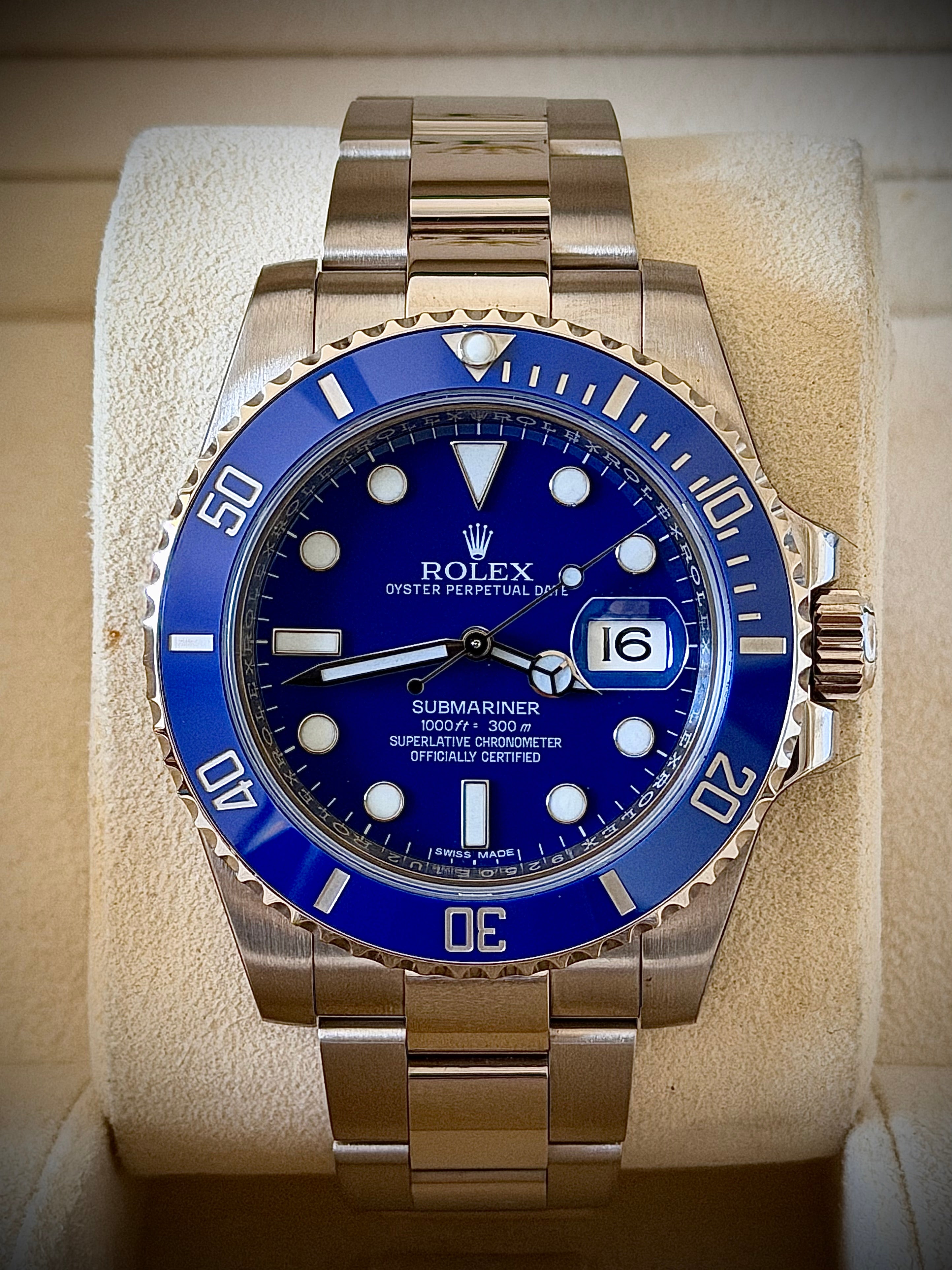 2015 ROLEX SUBMARINER DATE “SMURF”, 116619LB, BOX & PAPERS, RSC SERVICED, INC GST
