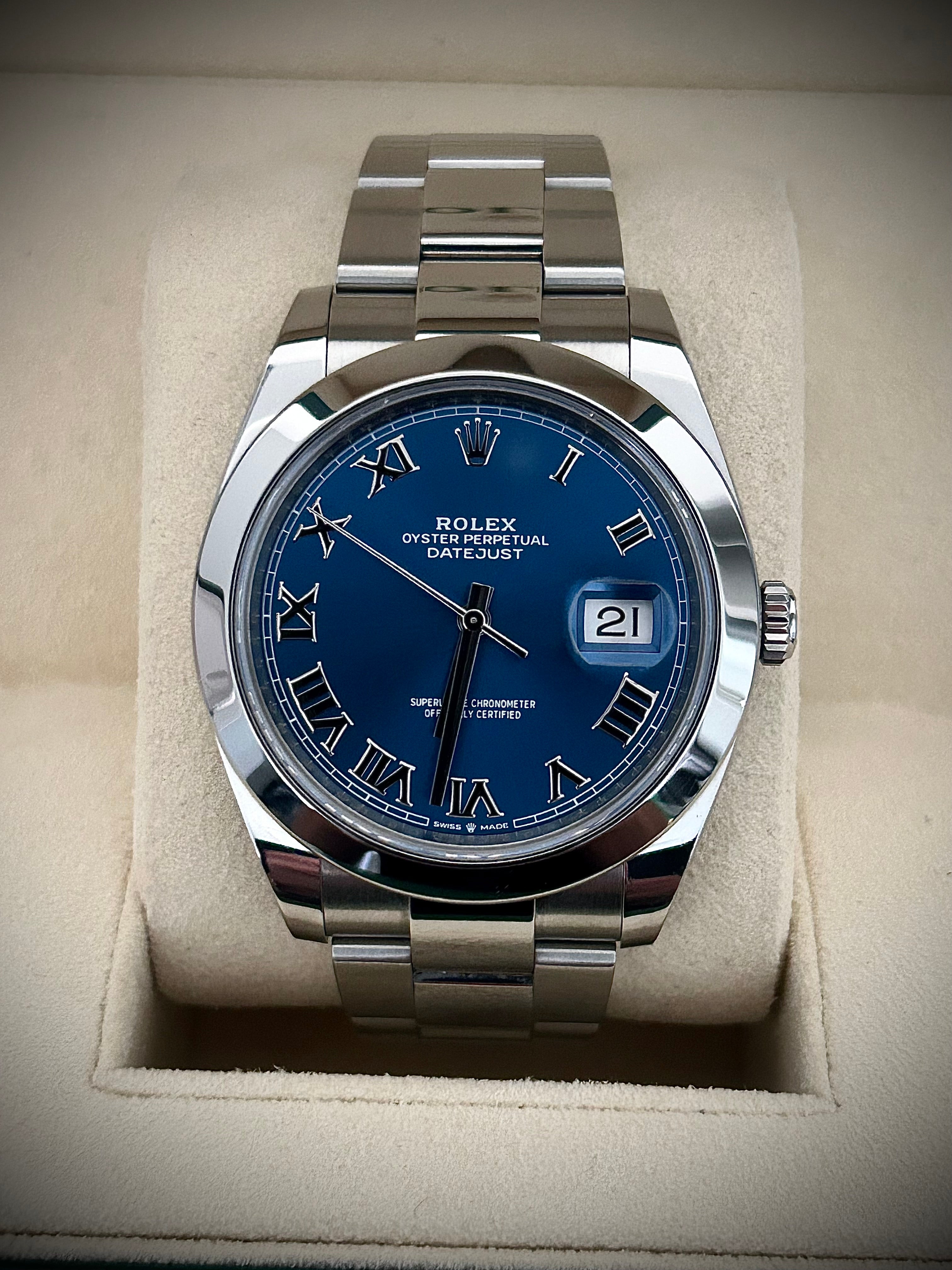 ROLEX DATEJUST 41 AZZURRO DIAL, 126300, BOX AND BOOKLET, INC GST