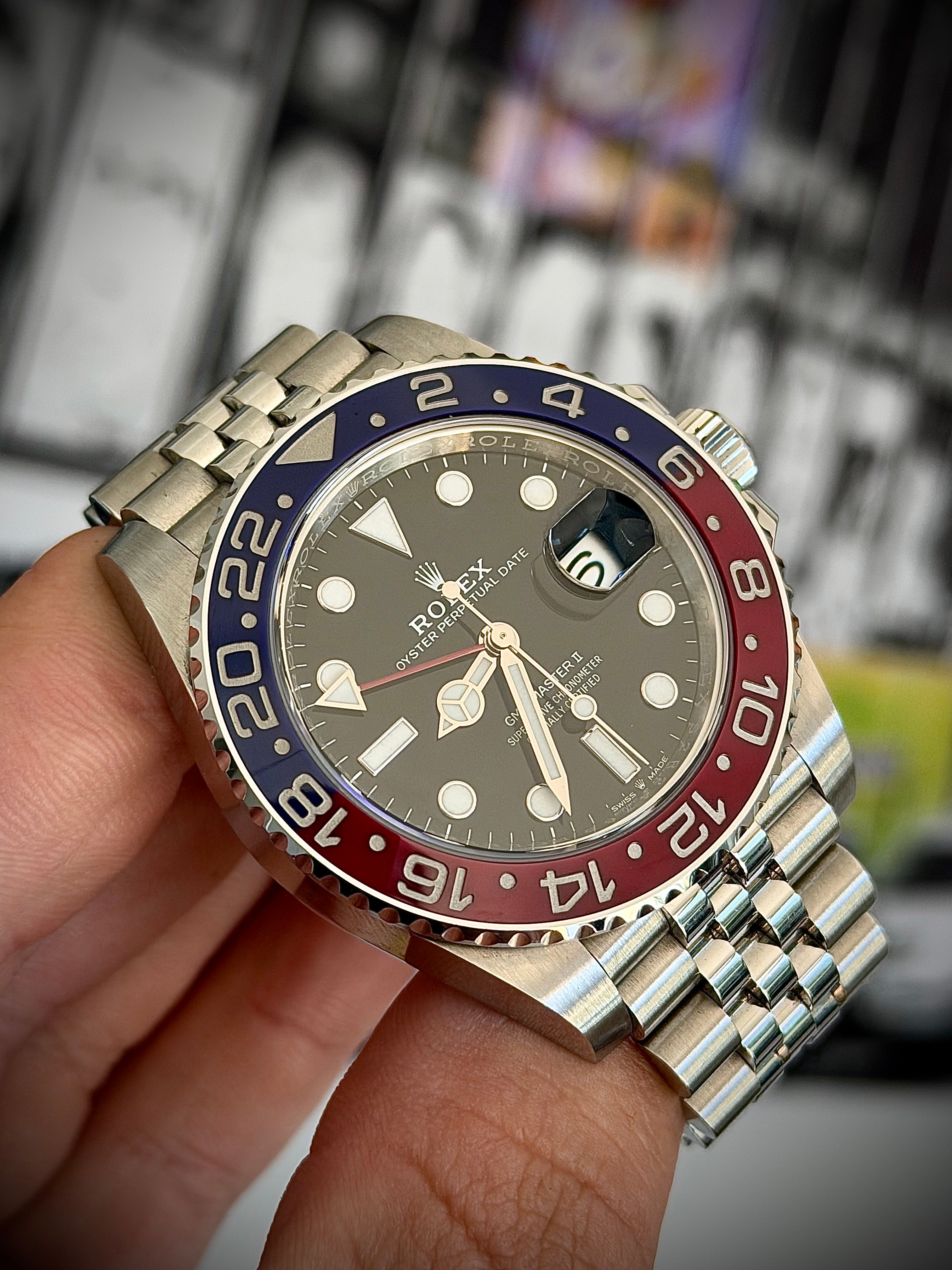 2019 ROLEX GMT MASTER II, PEPSI, 126710BLRO, FULL SET, INC GST