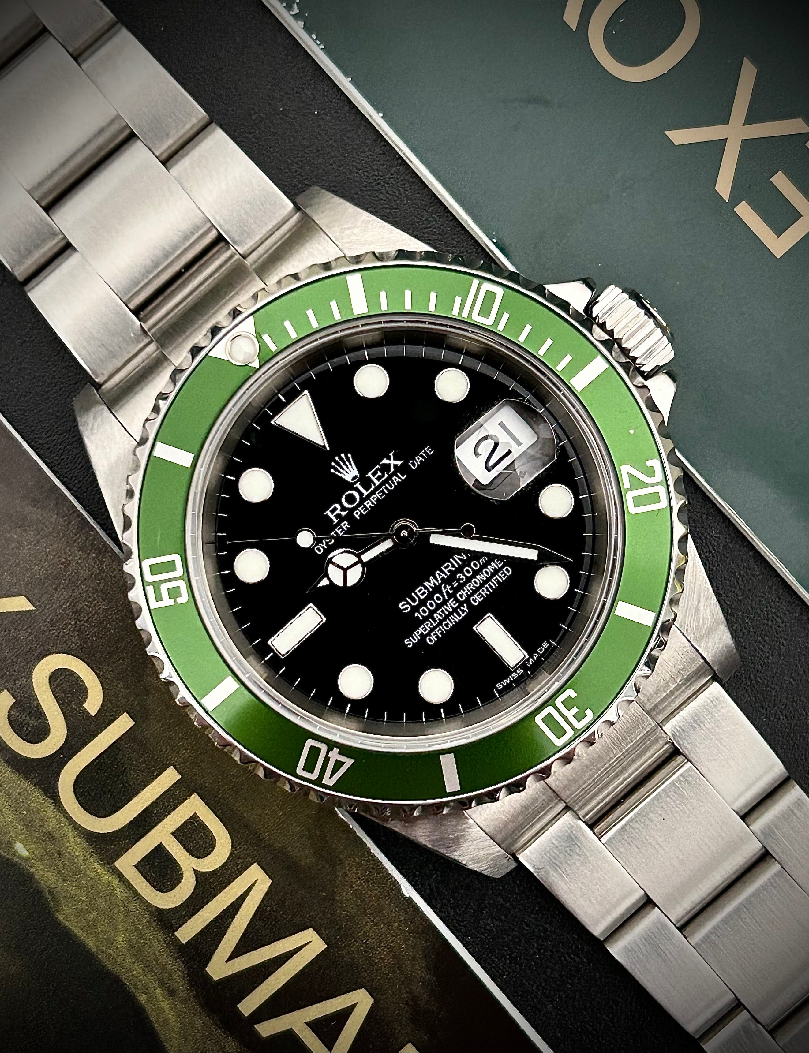 2006 ROLEX SUBMARINER DATE, KERMIT, 16610LV, FULL SET, INC GST