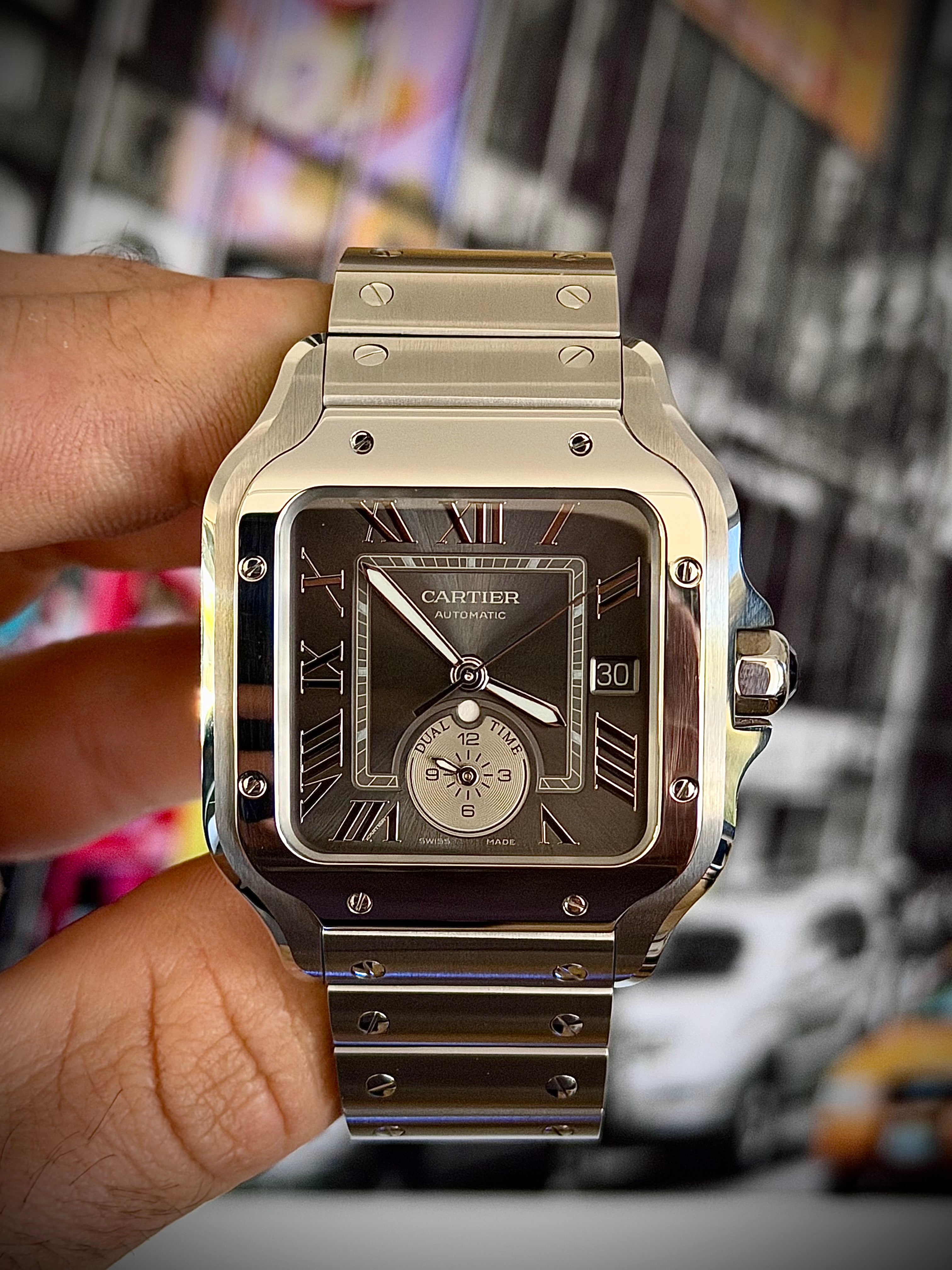 2024 CARTIER SANTOS DE CARTIER LARGE DUAL TIME, WSSA0076, BOX AND PAPERS, INC GST