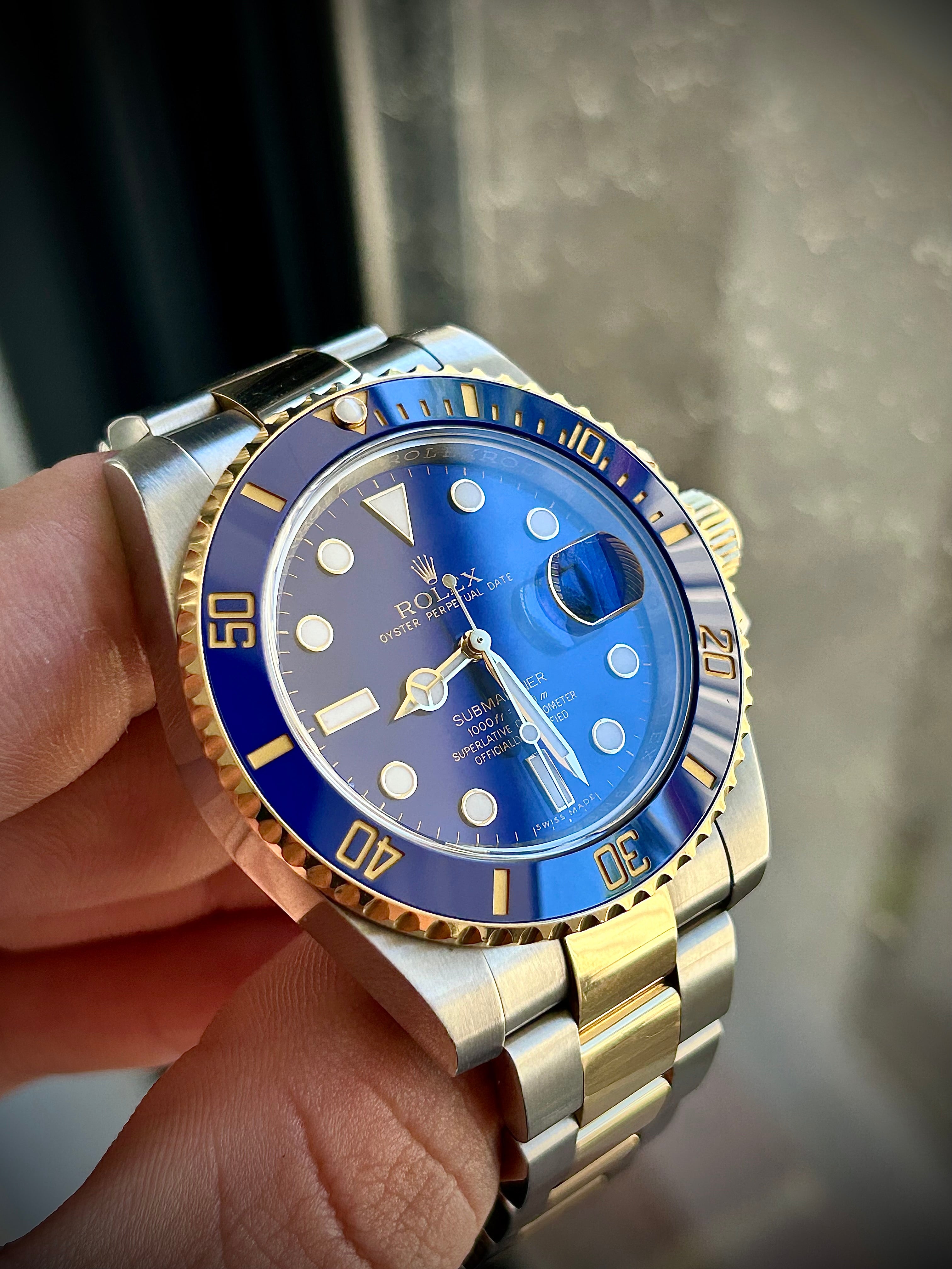 2016 ROLEX SUBMARINER BLUESY 116613LB, BOX AND PAPERS, INC GST