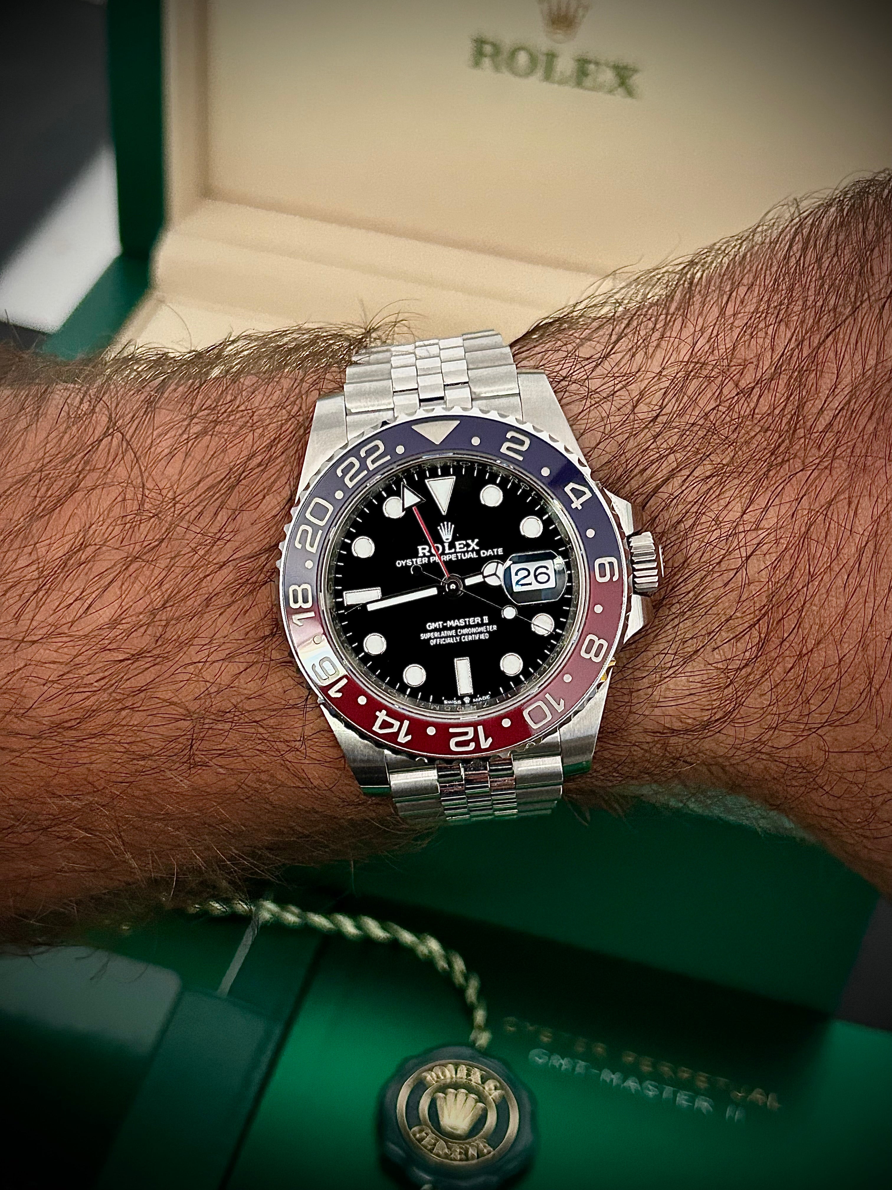 2024 ROLEX GMT MASTER II, PEPSI, 126710BLRO, FULL SET, INC GST