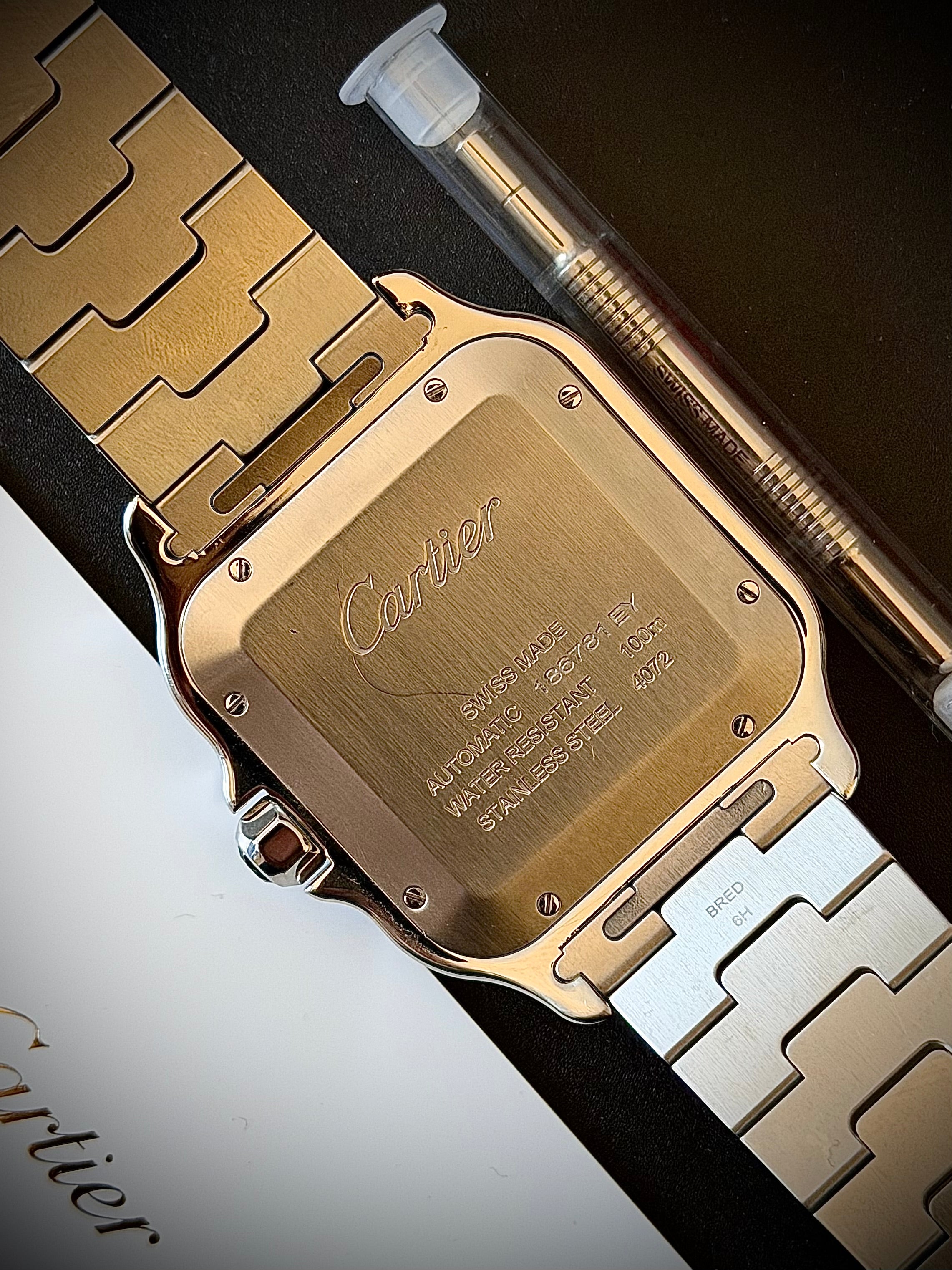 2024 CARTIER SANTOS DE CARTIER LARGE, BLUE DIAL, WSSA0030, BOX AND PAPERS, INC GST