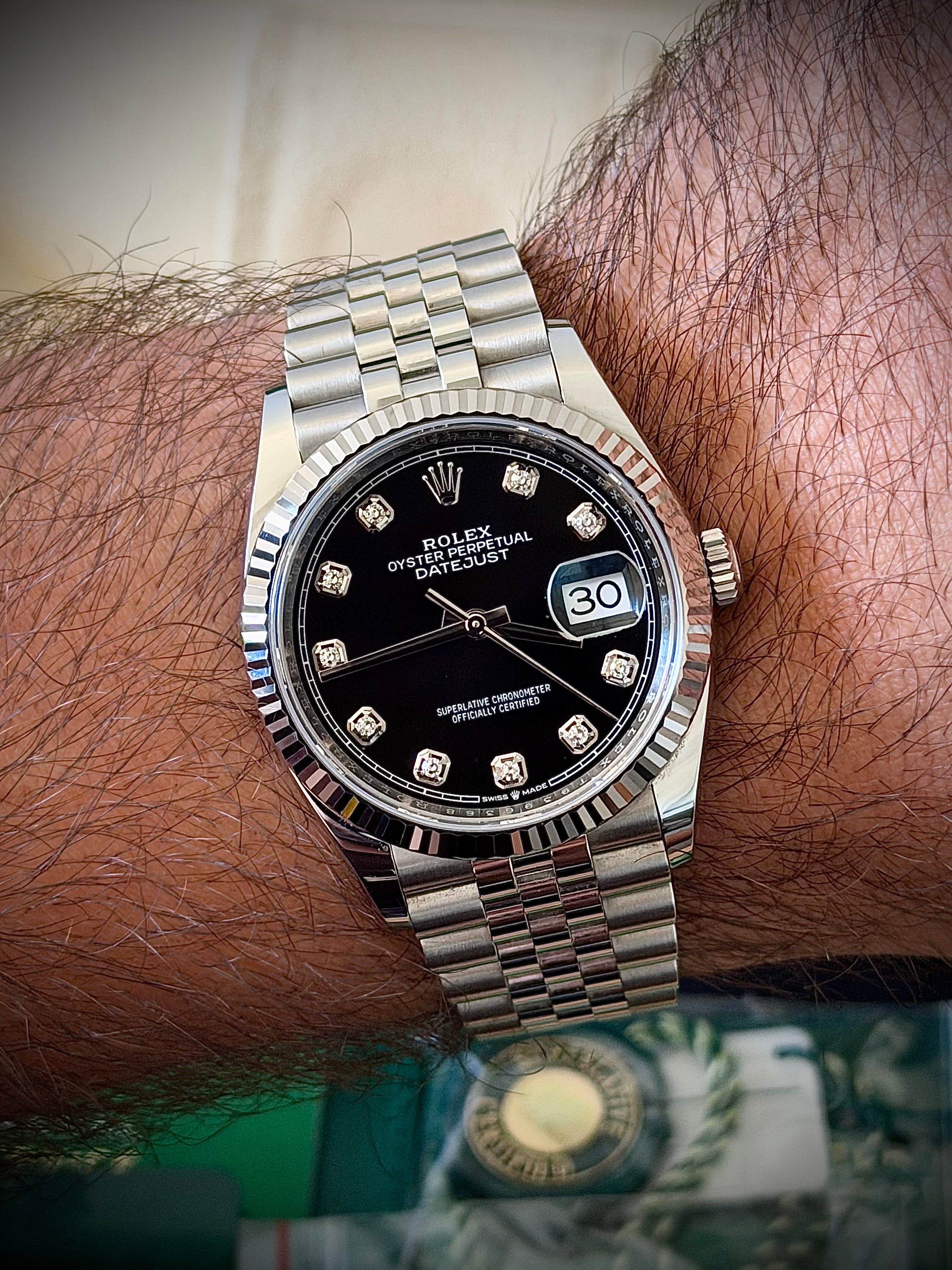 2020 ROLEX DATEJUST 36, 126234, BLACK DIAMOND DIAL, FULL SET, INC GST