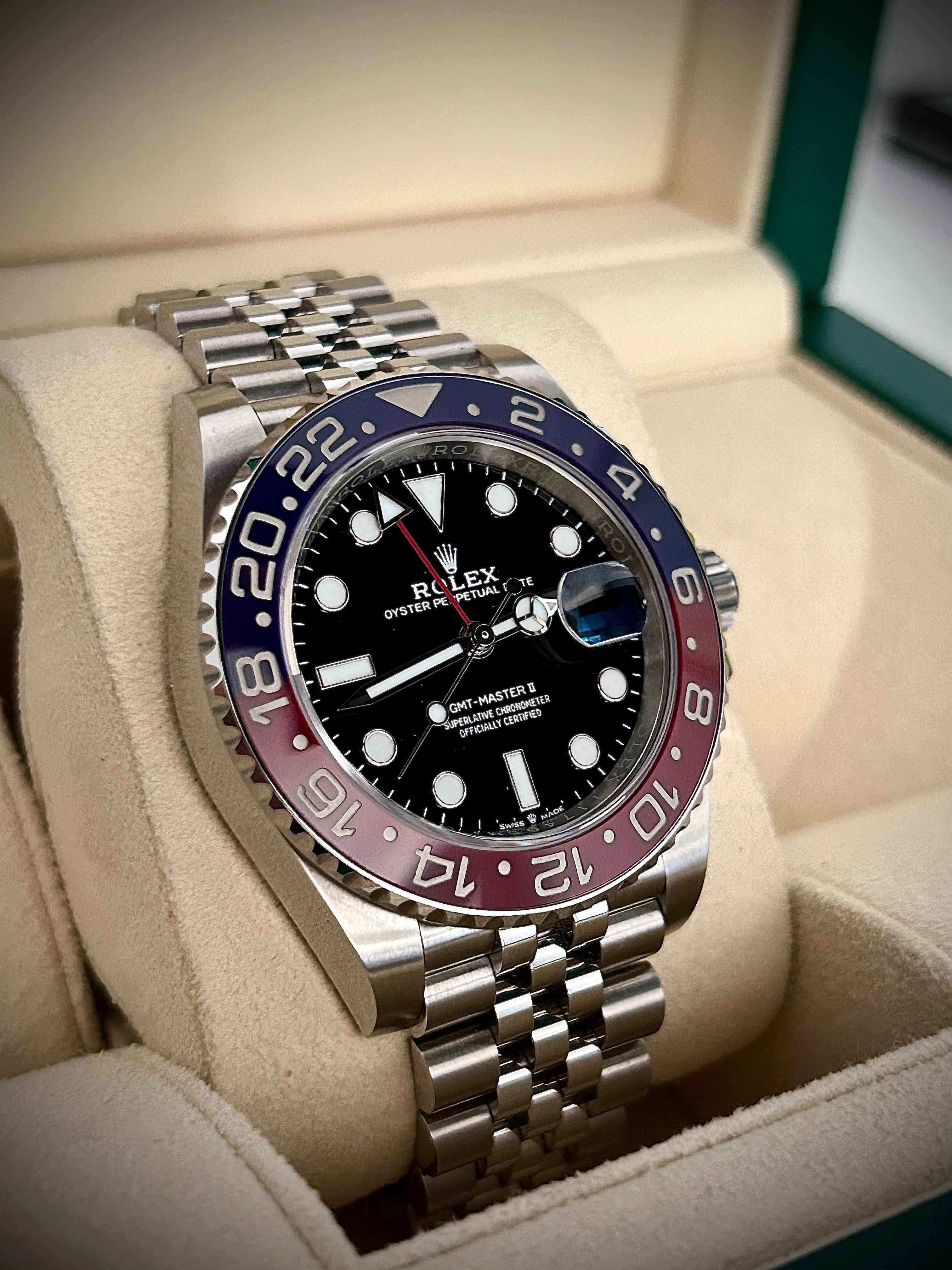 2024 ROLEX GMT MASTER II, PEPSI, 126710BLRO, FULL SET, INC GST