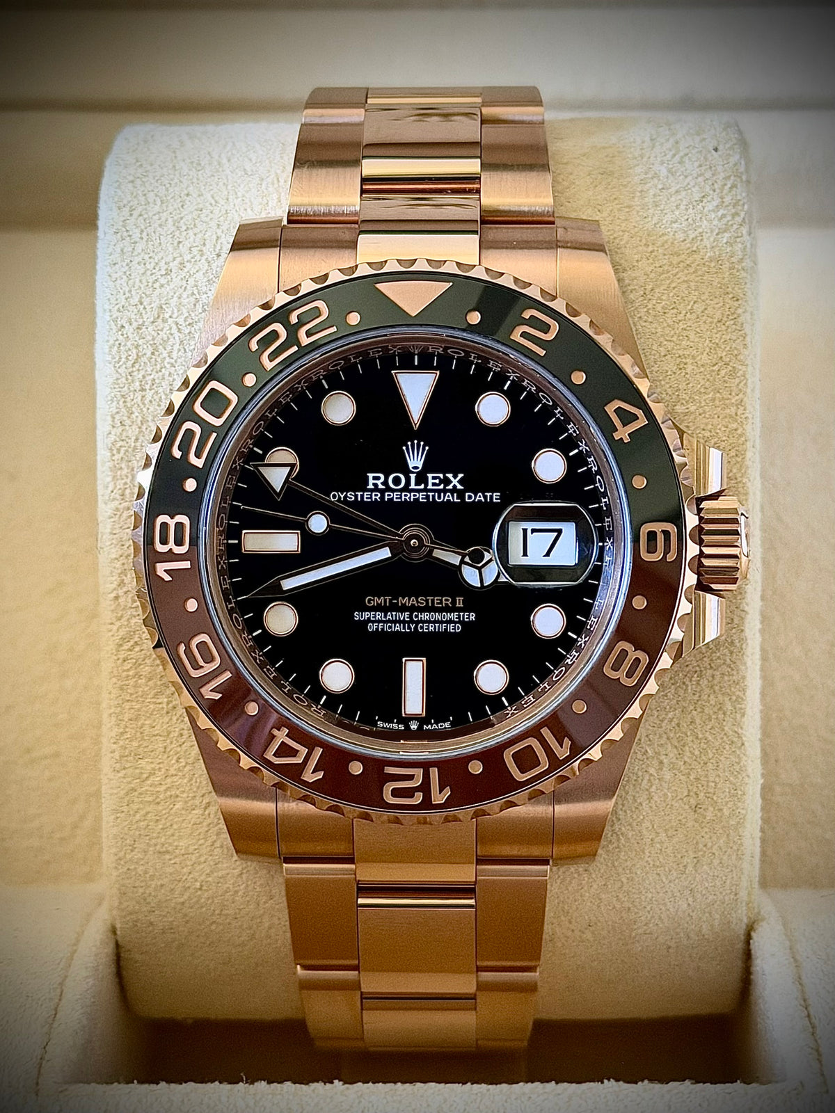 2020 ROLEX GMT-MASTER II “ROOT BEER”, 126715CHNR, 18CT EVEROSE GOLD, FULL SET, EXCELLENT CONDITION, INC GST