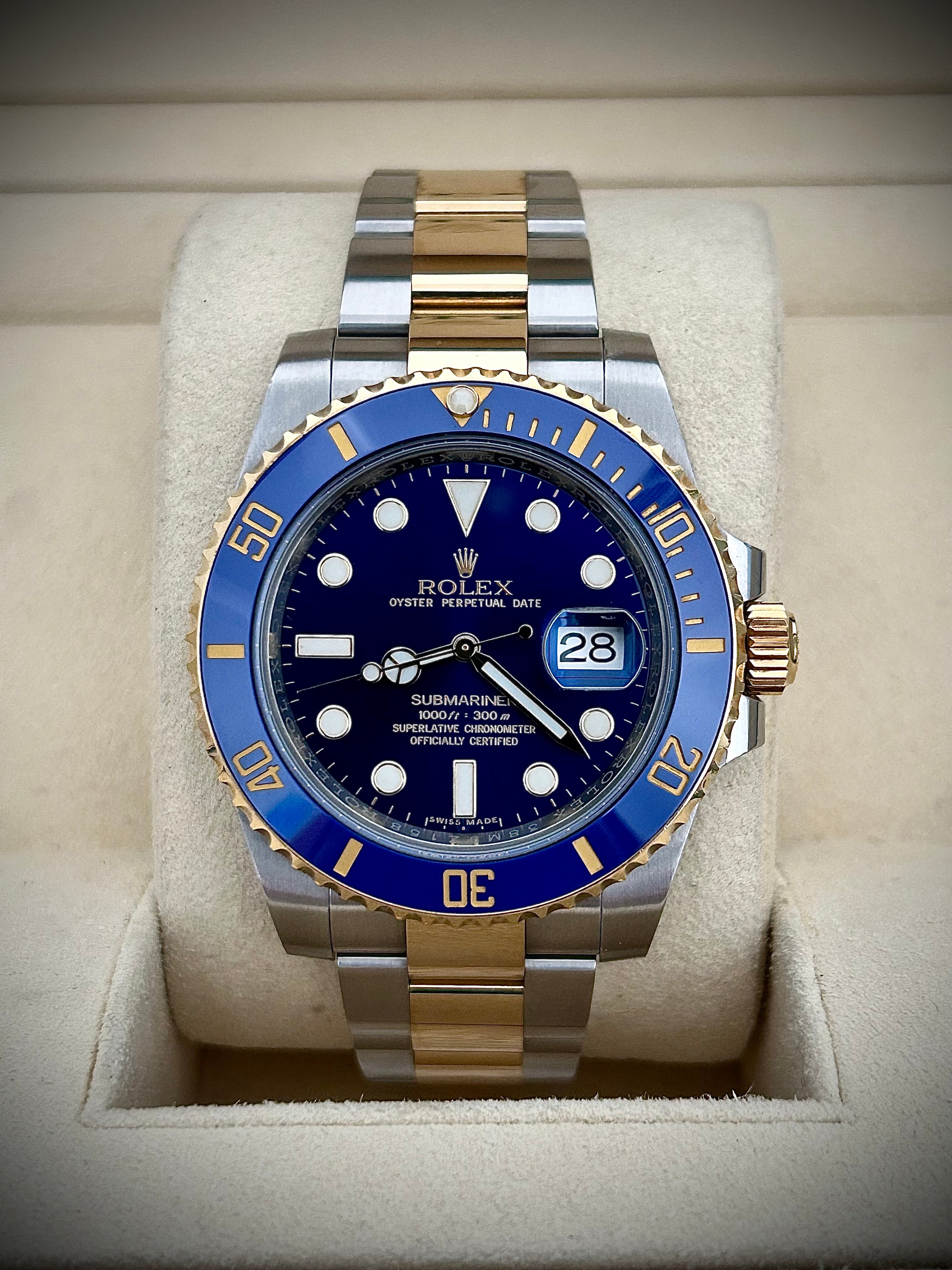 2016 ROLEX SUBMARINER BLUESY 116613LB, BOX AND PAPERS, INC GST