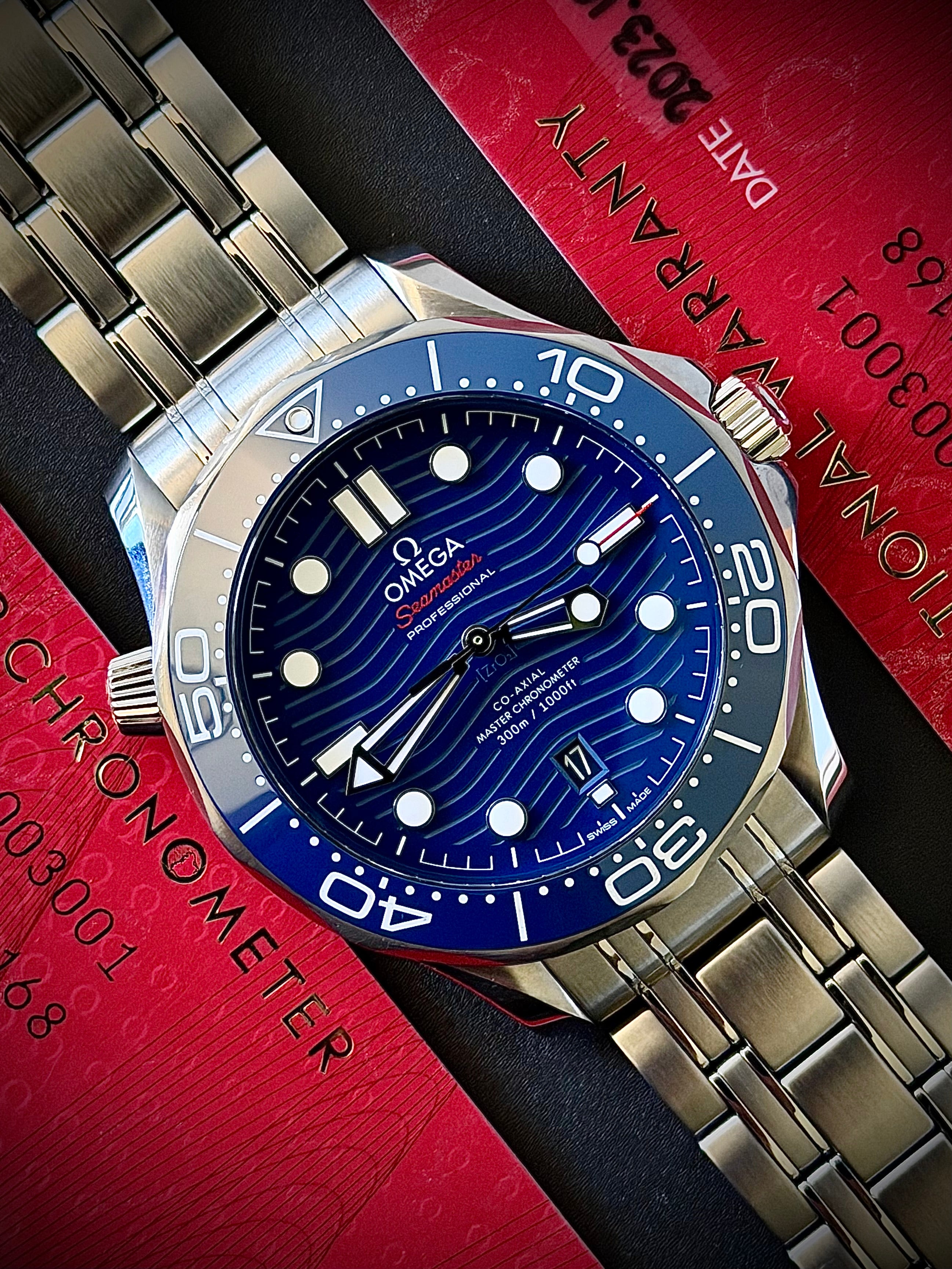 2023 OMEGA SEAMASTER DIVER 300M, 210.30.42.20.03.001, BLUE DIAL, STEEL BRACELET, FULL SET, INC GST