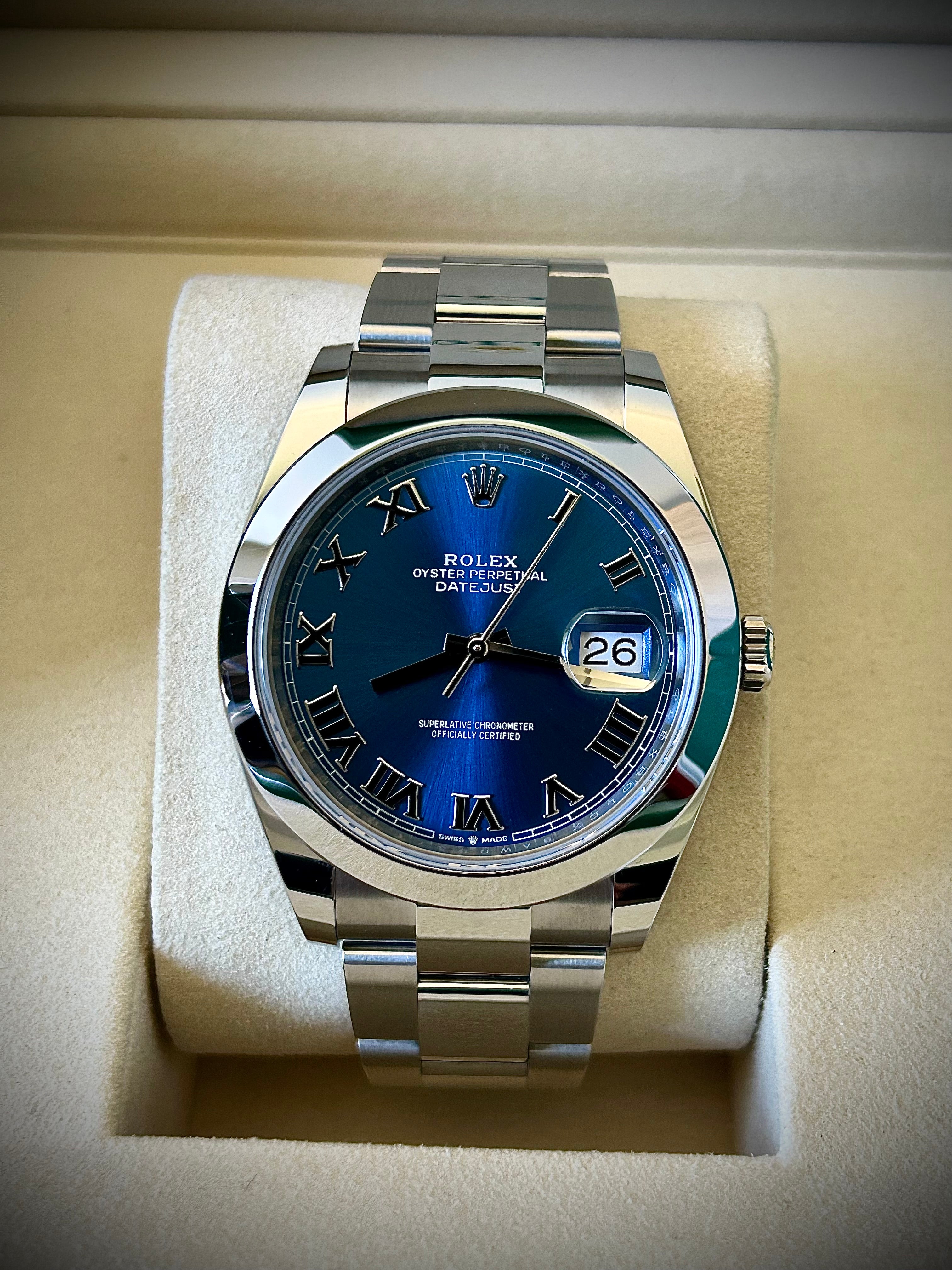 2025 ROLEX DATEJUST 41, 126300, AZZURO, FULL SET, INC GST
