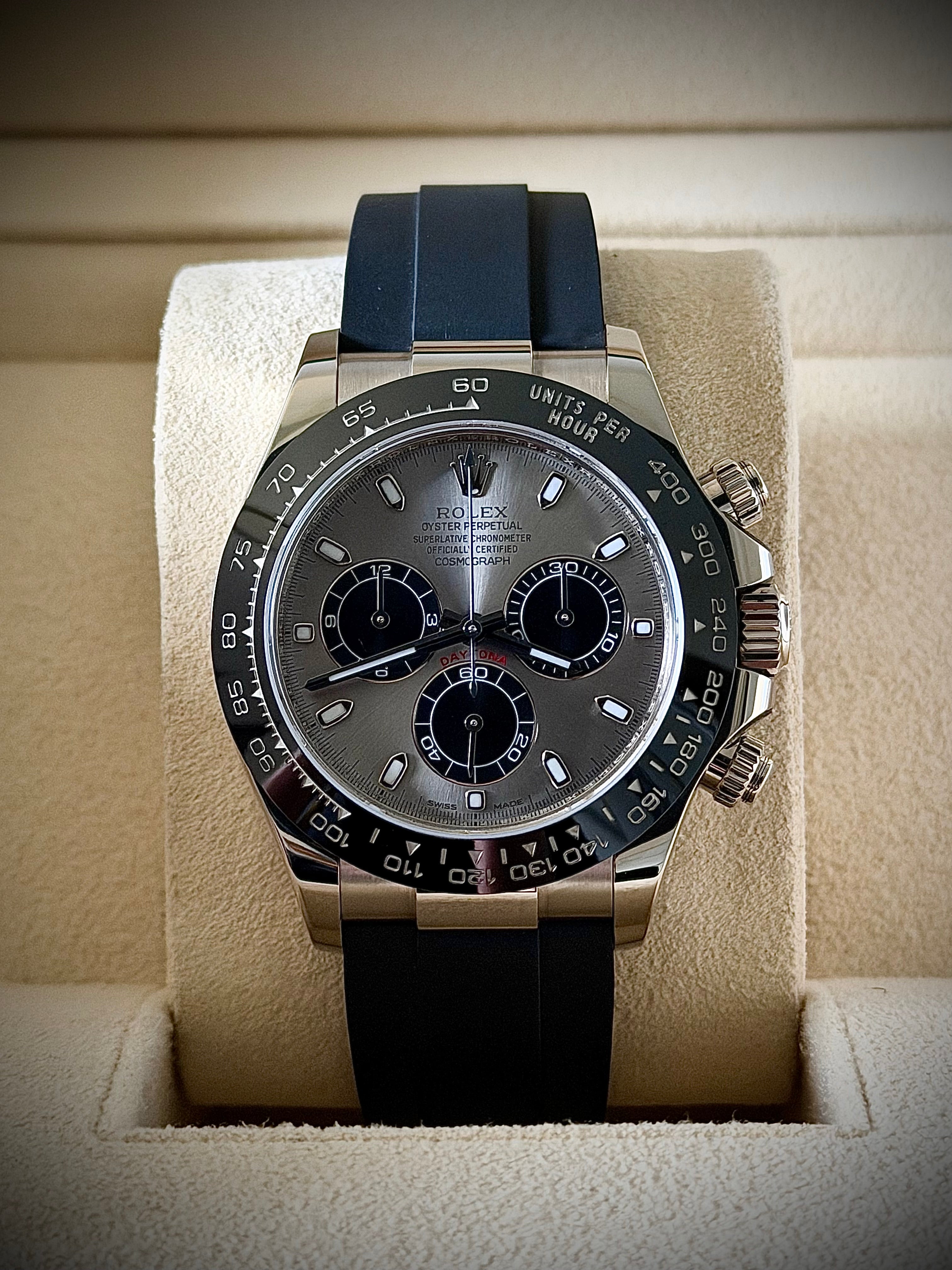 2019 ROLEX COSMOGRAPH DAYTONA “GHOST”, 116519LN, 18CT WHITE GOLD, OYSTERFLEX, FULL SET, INC GST