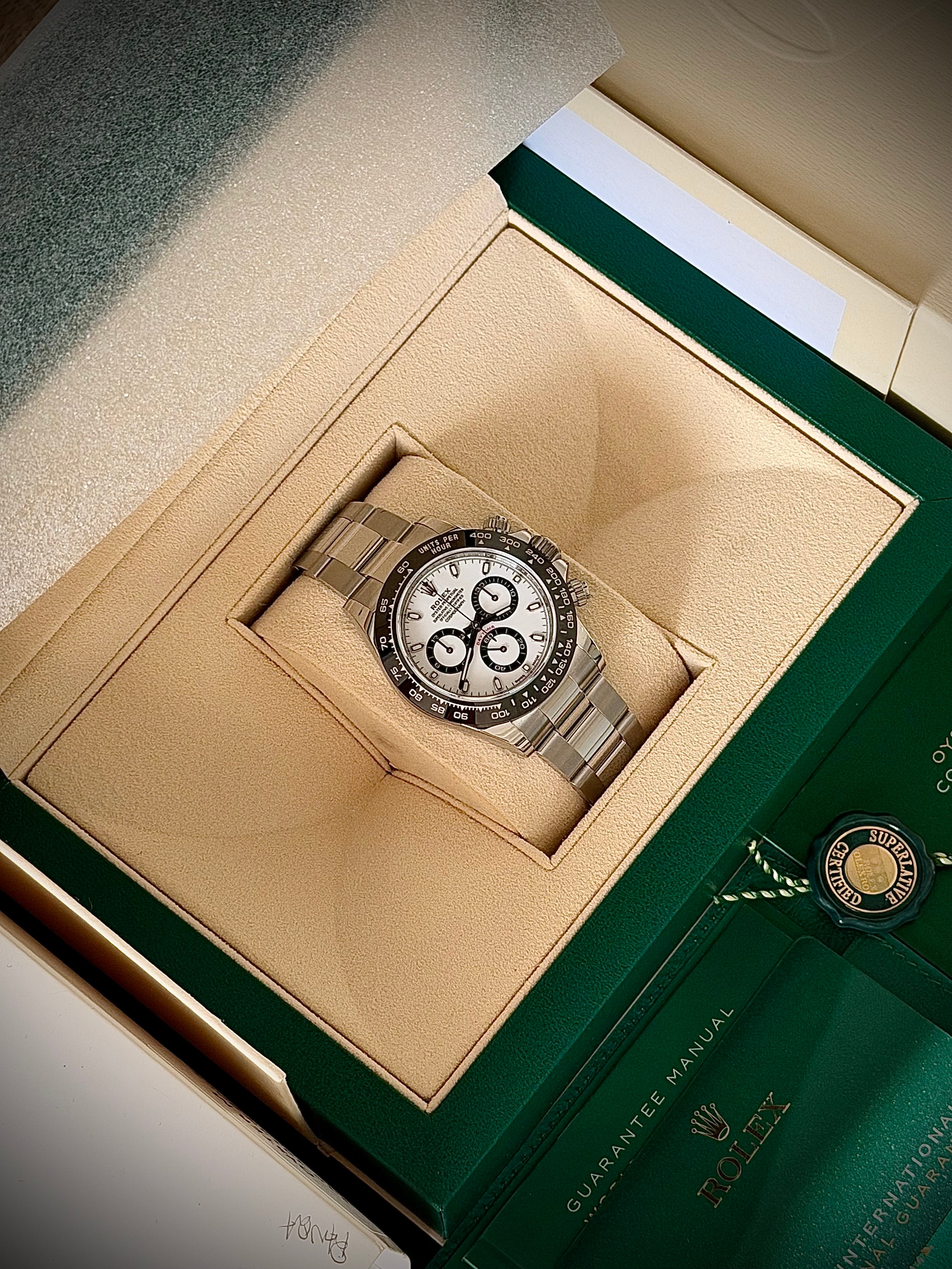 2022 ROLEX COSMOGRAPH DAYTONA, “PANDA” 116500LN, NEAR NEW FACTORY STICKERED, FULL SET, INC GST