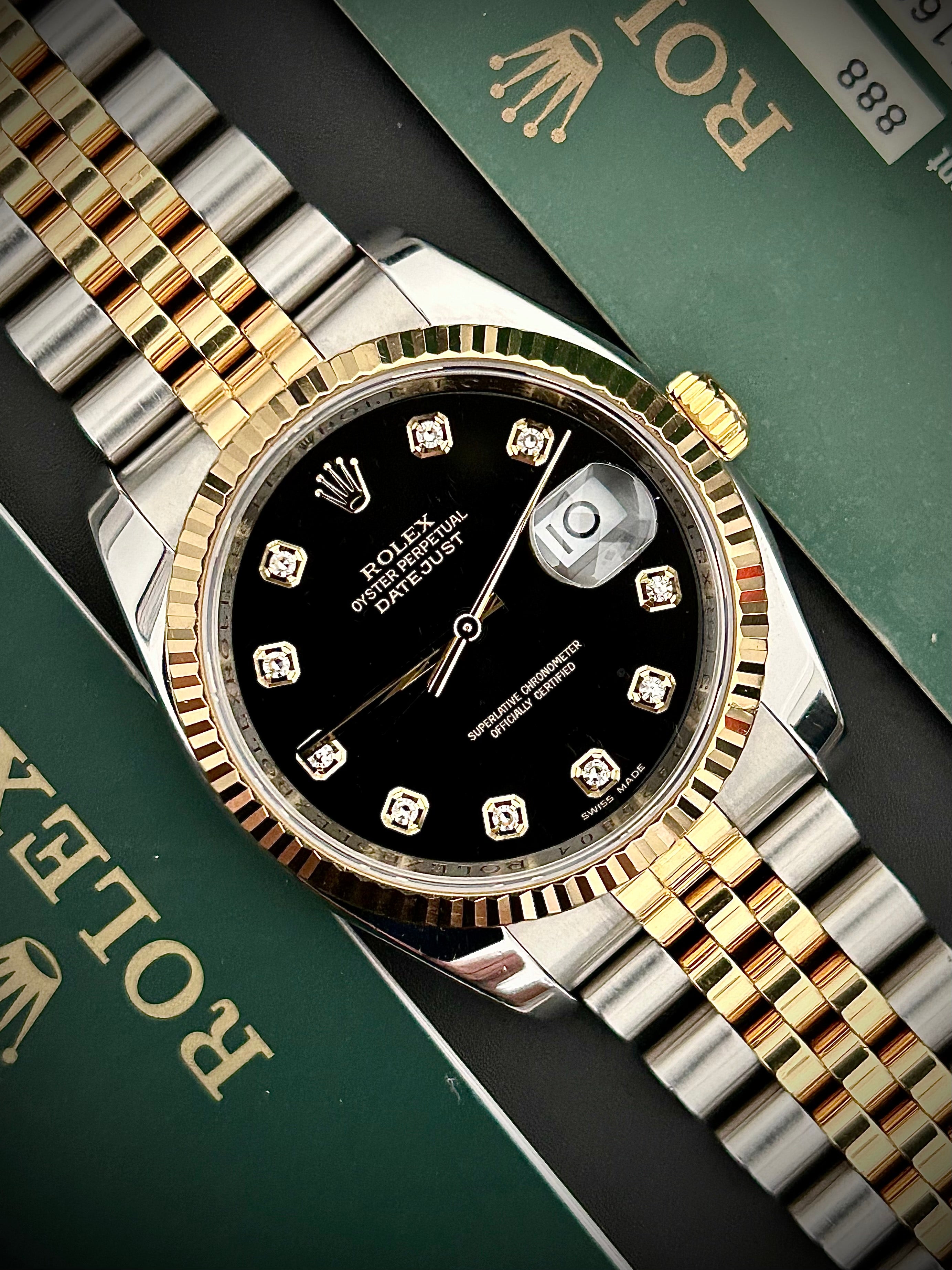 2006 ROLEX DATEJUST 36, 116233, BLACK DIAMOND DIAL, BOX AND PAPERS, INC GST