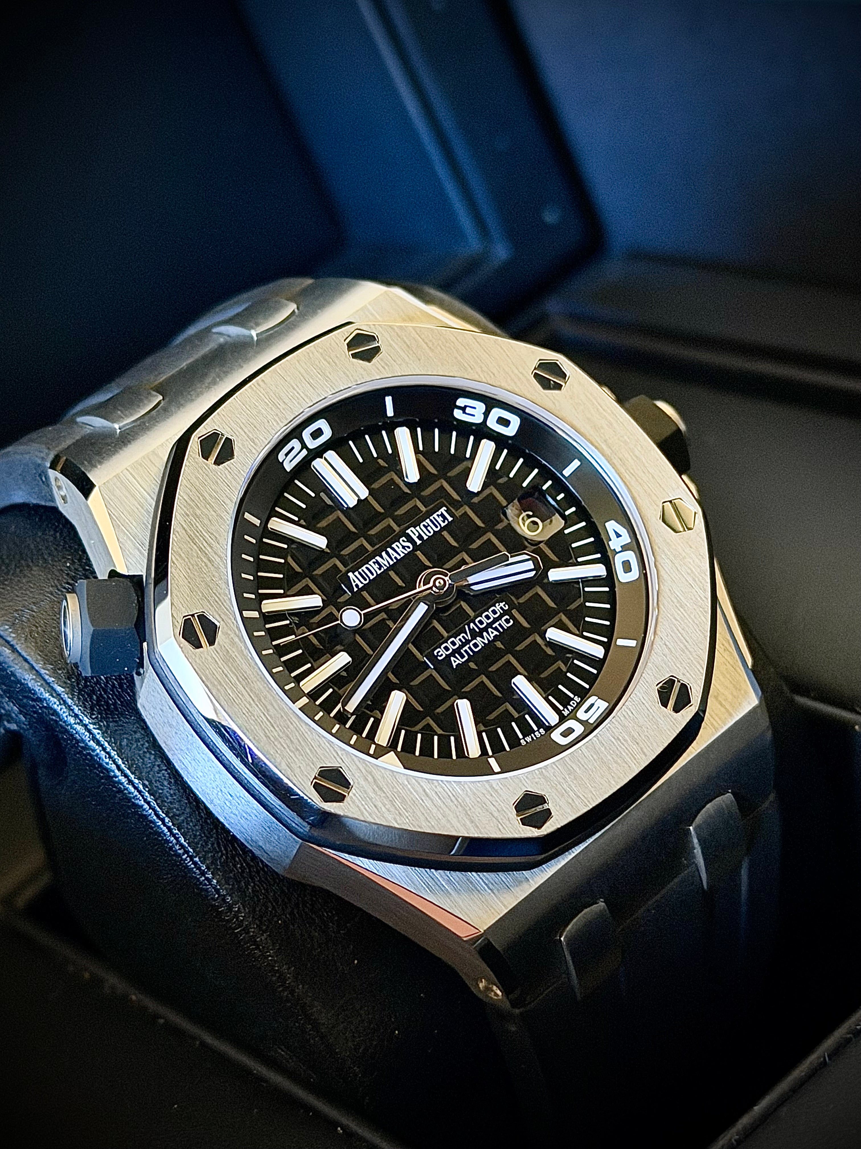 2018 AUDEMARS PIGUET ROYAL OAK OFFSHORE DIVER, 15710ST.OO.A002CA.01, BLACK DIAL, FULL SET, INC GST