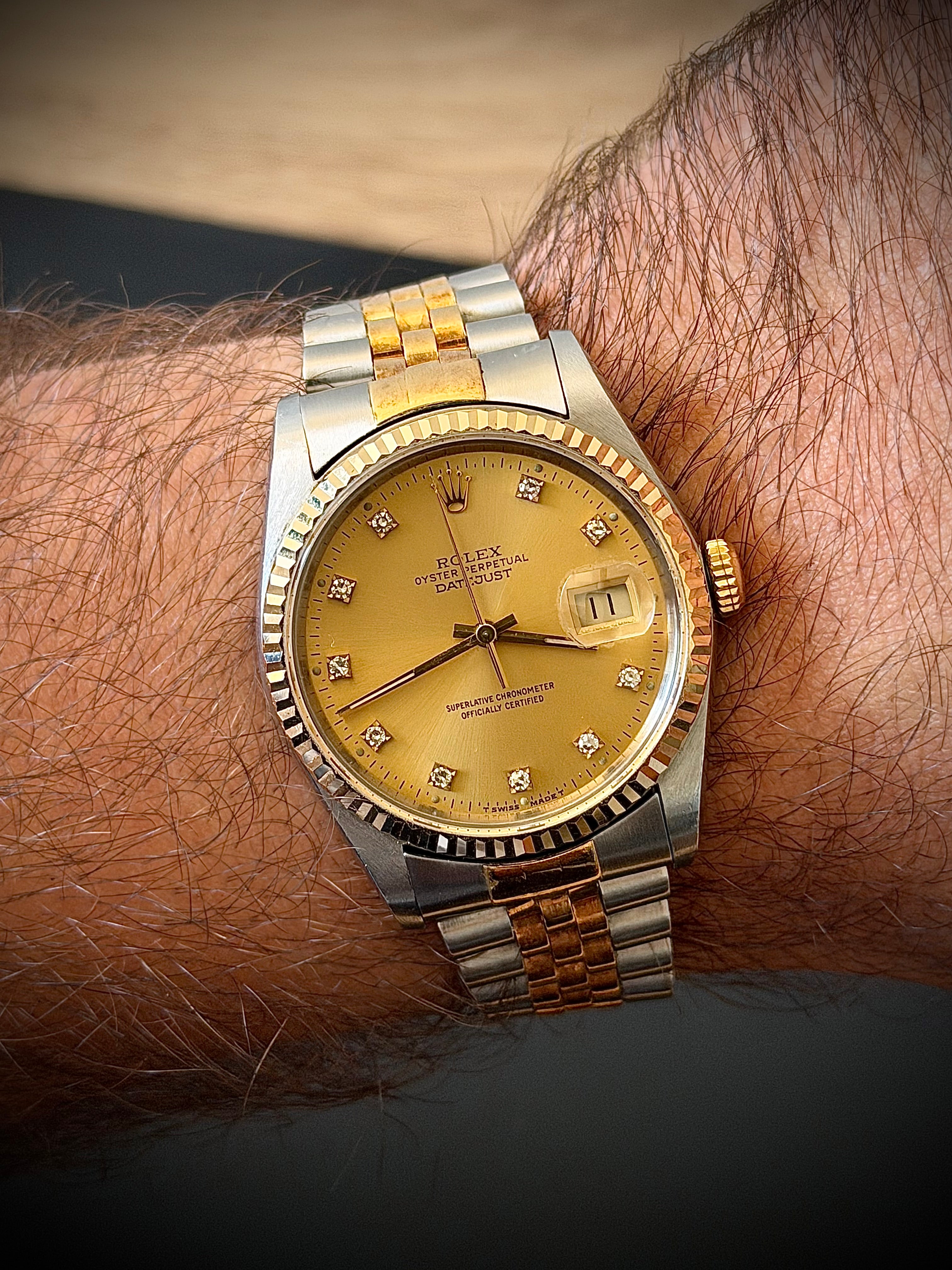 1991 ROLEX DATEJUST 36, TWO TONE, DIAMOND DIAL, 16233, WATCH ONLY, INC GST