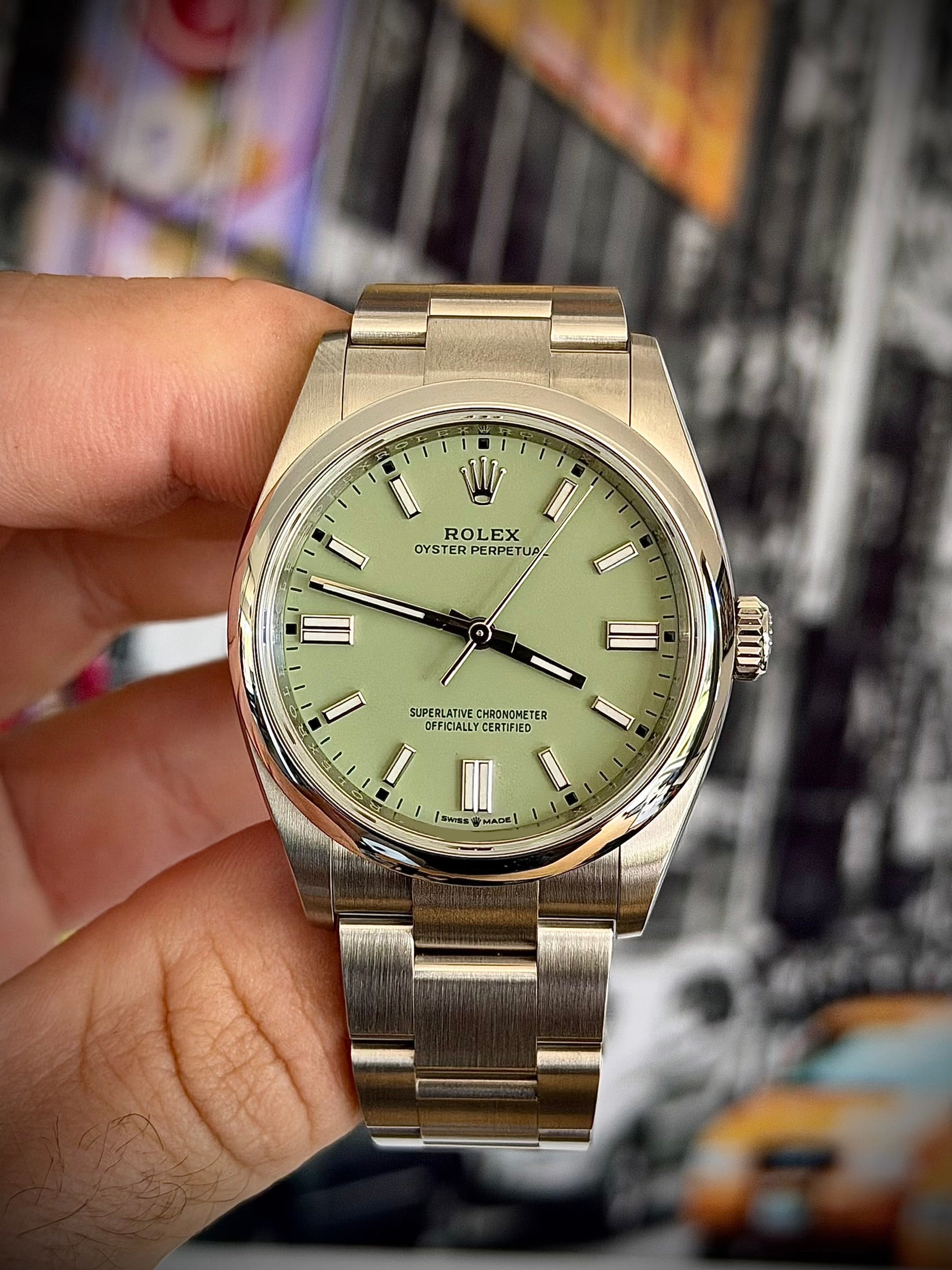 2025 ROLEX OYSTER PERPETUAL 36, PISTACHIO DIAL, 126000, BRAND NEW, FULL SET, INC GST