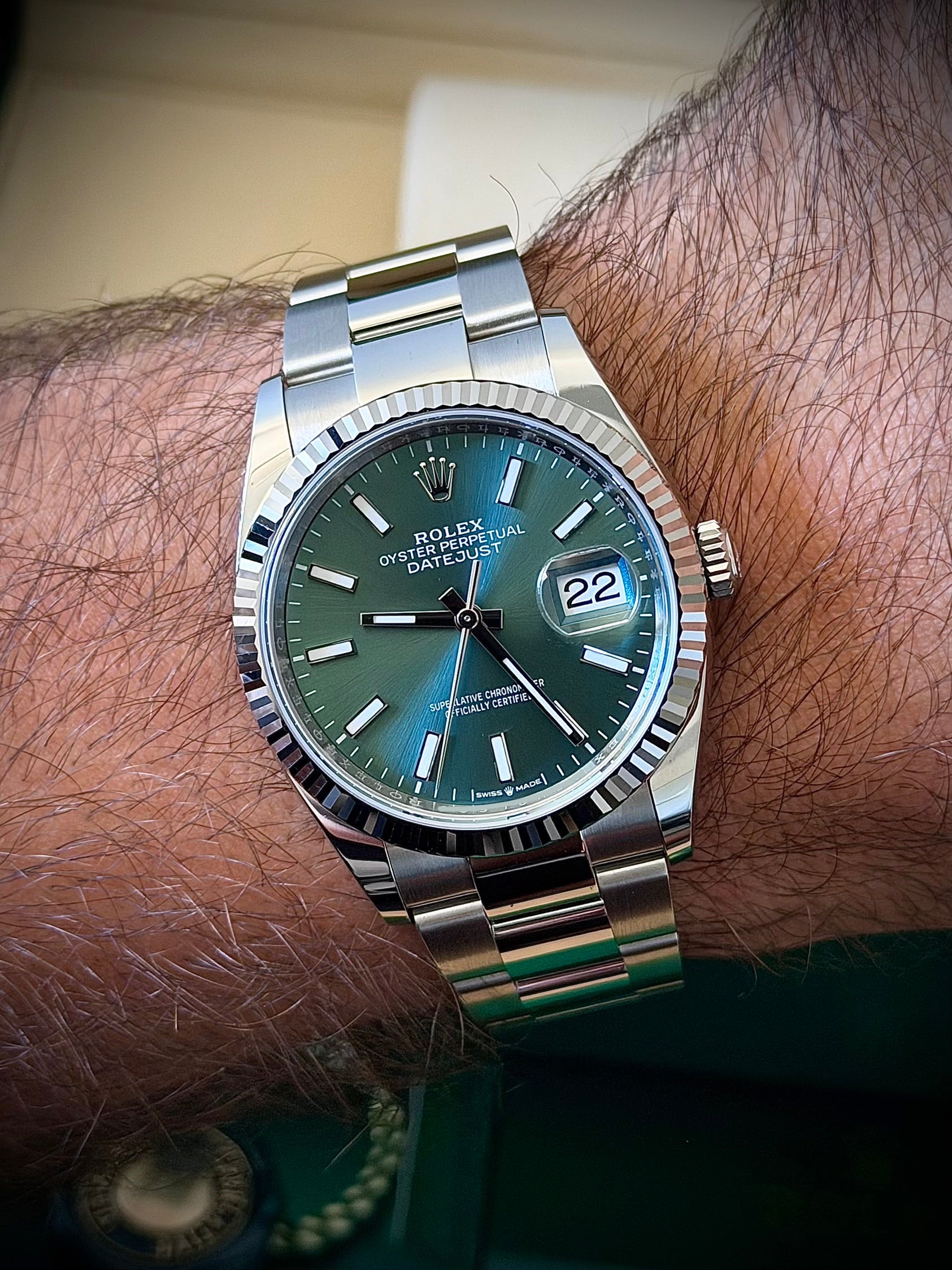 2026 ROLEX DATEJUST 36, 126234, MINT GREEN DIAL, OYSTER BRACELET, AS NEW, FULL SET, INC GST