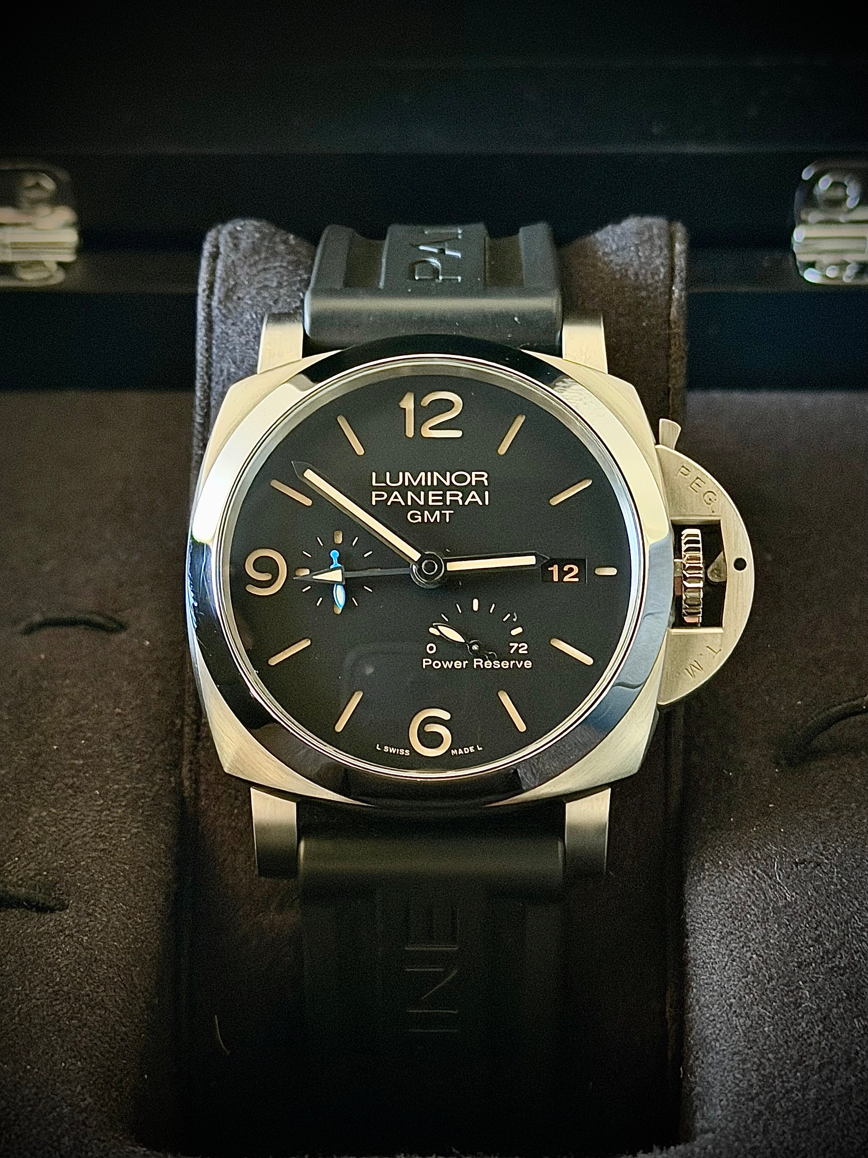 2021 PANERAI LUMINOR 1950 3 DAYS GMT POWER RESERVE, PAM01321, FULL SET, OEM BRACELET + ORIGINAL INVOICE, INC GST
